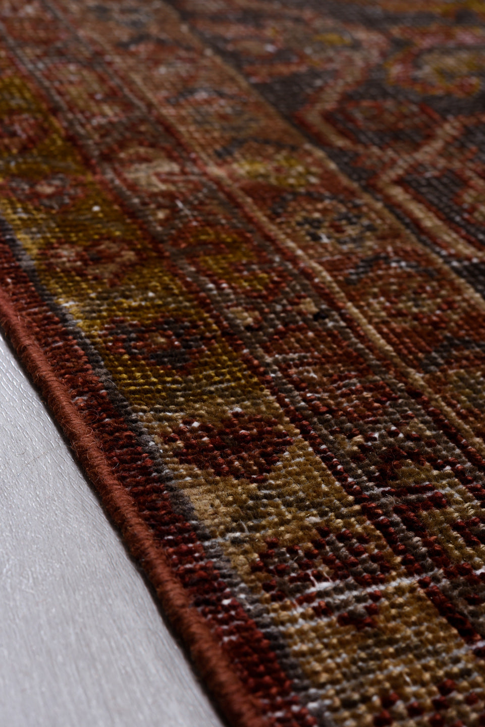 10' x 14' one-of-a-kind handmade vintage Mahal large size rug. Color palette: red, pink, brown, gray, light gray, off-white