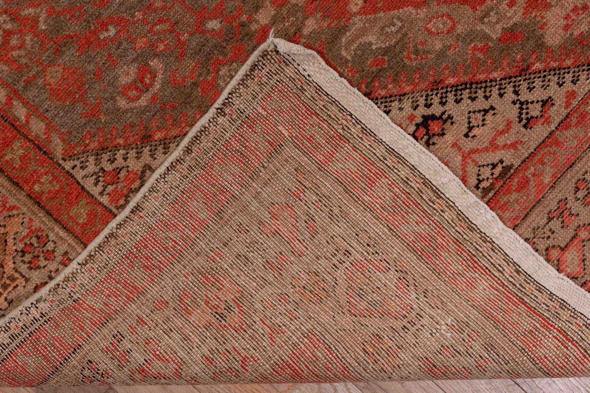 5' x 13' one-of-a-kind handmade vintage Malayer rug. Color palette: brown, gray, off-white, pink, snow, white, whitesmoke