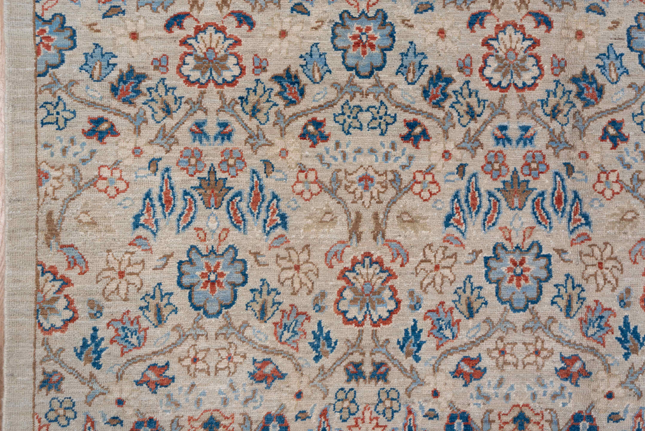 8' x 10' one-of-a-kind handmade vintage Afghan large size rug. Color palette: gray, pink, blue, light gray, off-white