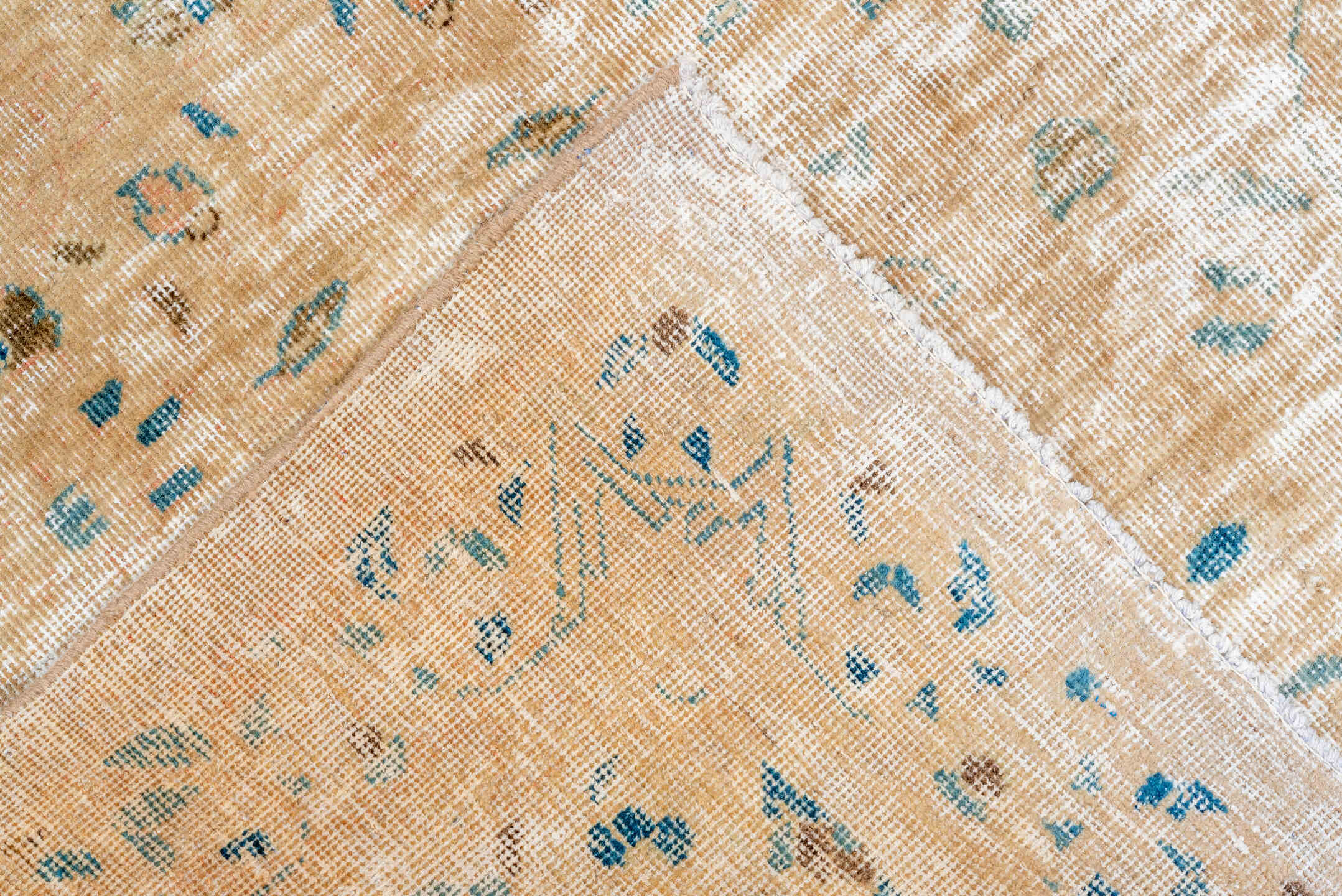 3' x 13' one-of-a-kind handmade vintage Tabriz runner rug. Color palette: brown, gray, off-white, light gray, pink, blue