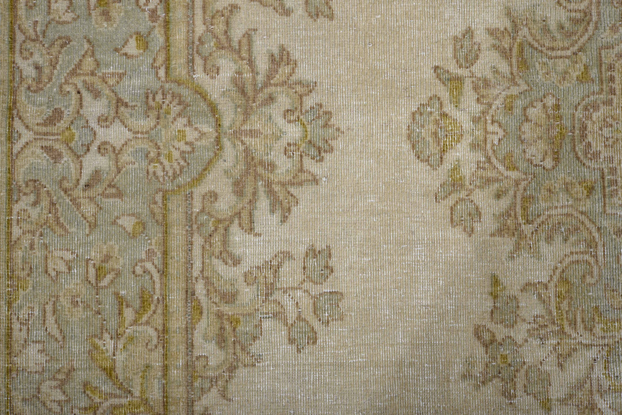 4' x 6' one-of-a-kind handmade vintage Kerman small size rug. Color palette: gray, brown, light gray, off-white, silver