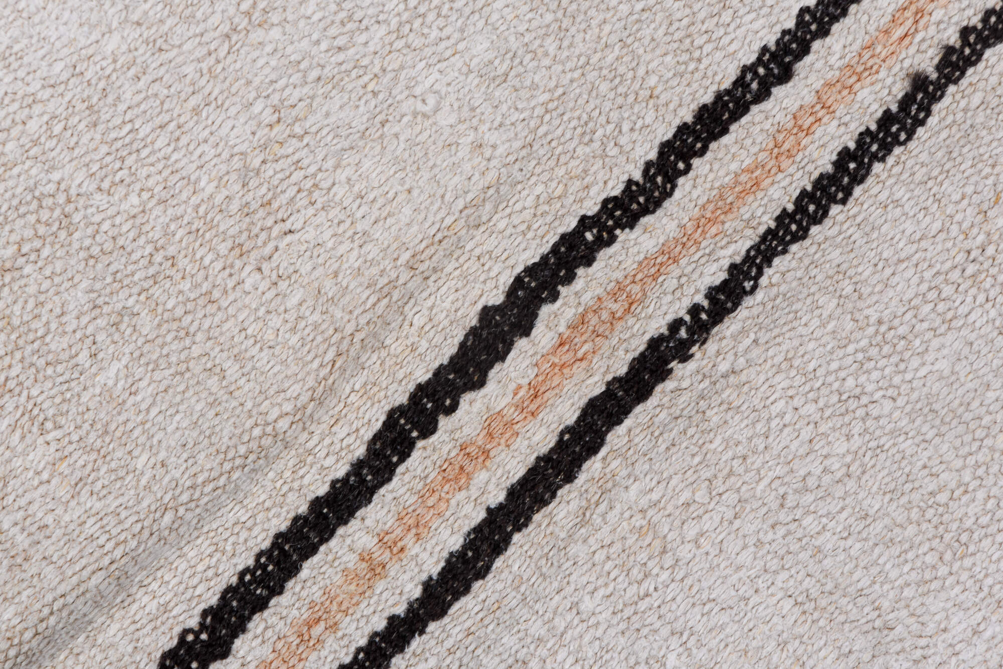 5' x 11' one-of-a-kind handmade vintage Hemp Kilim runner rug. Color palette: brown, dim gray, gainsboro, gray, light gray