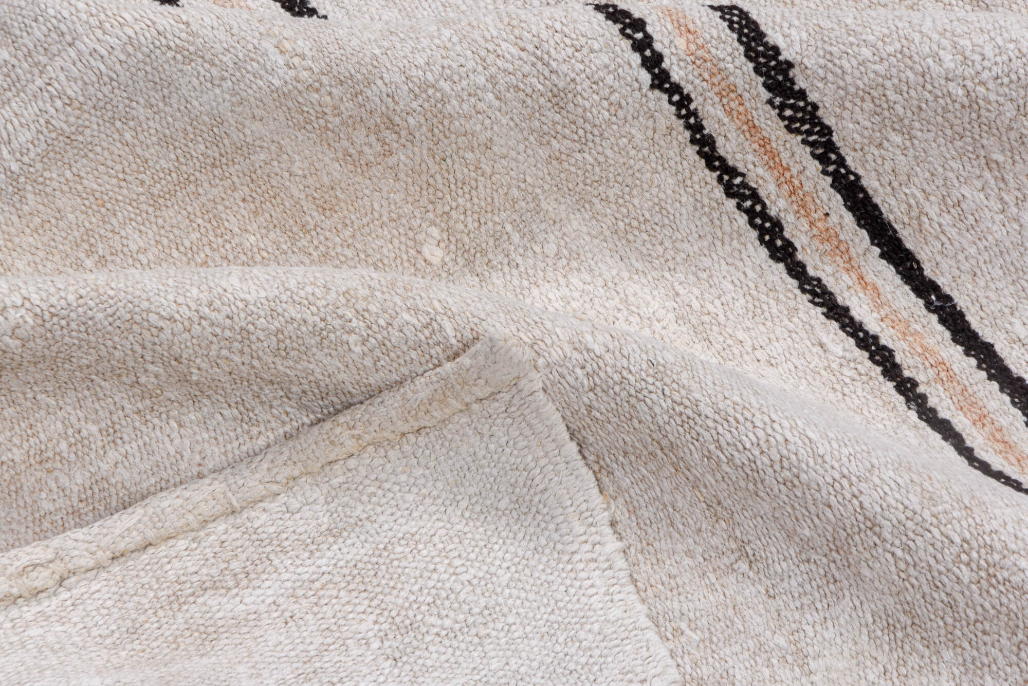 5' x 11' one-of-a-kind handmade vintage Hemp Kilim runner rug. Color palette: brown, dim gray, gainsboro, gray, light gray