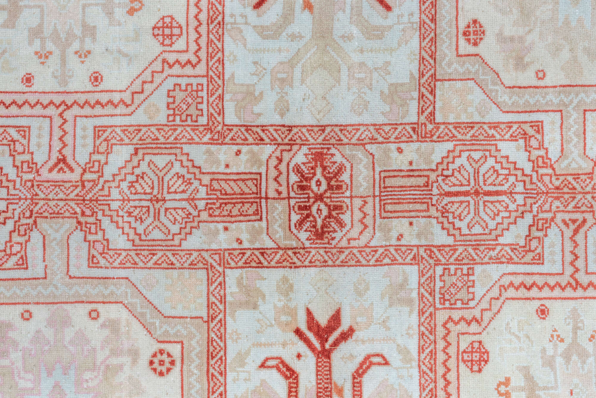 9' x 15' one-of-a-kind handmade vintage Sivas rug. Color palette: brown, gainsboro, gray, light gray, off-white, pink, red