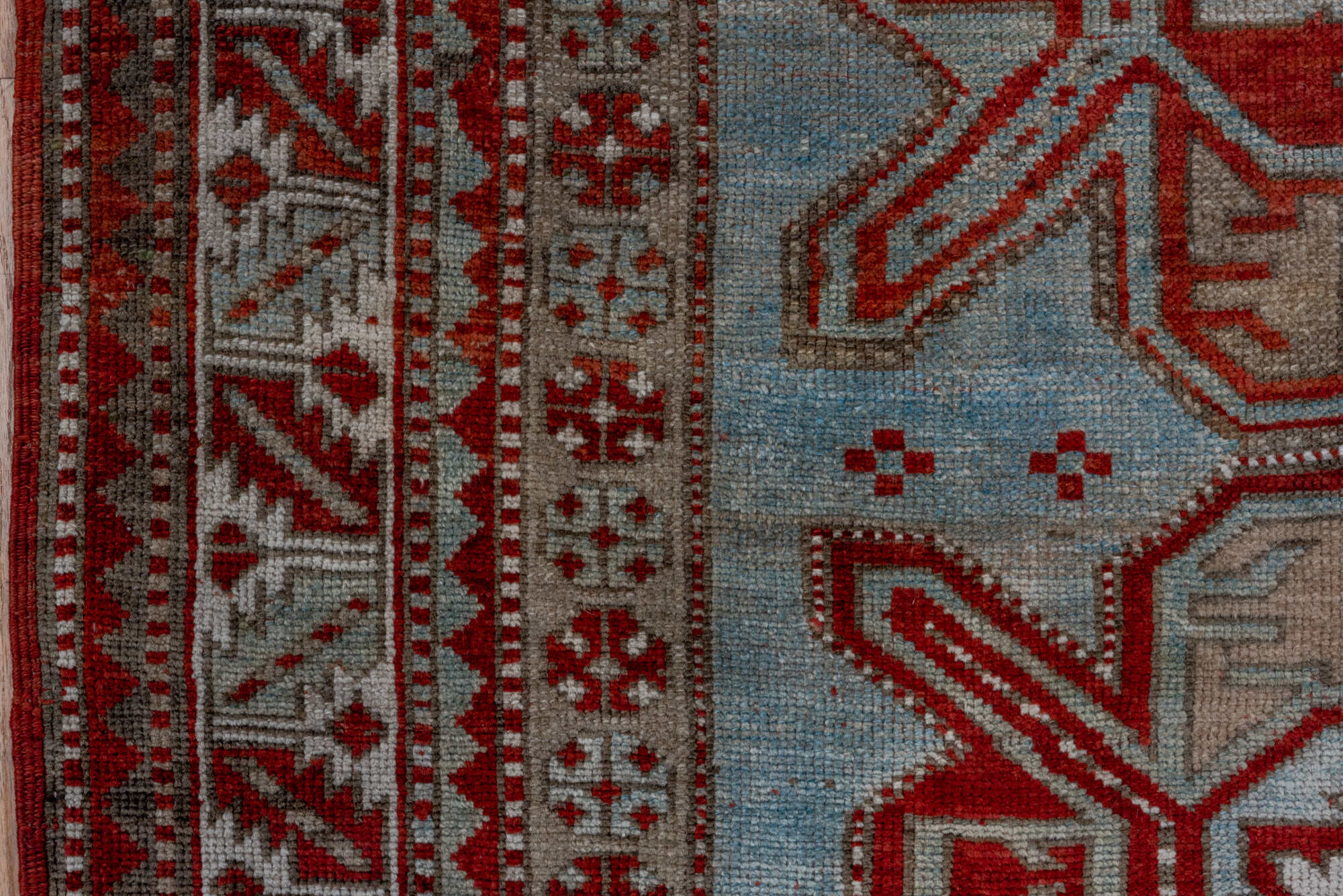 4' x 7' one-of-a-kind handmade vintage Kazak rug. Color palette: brown, gray, pink