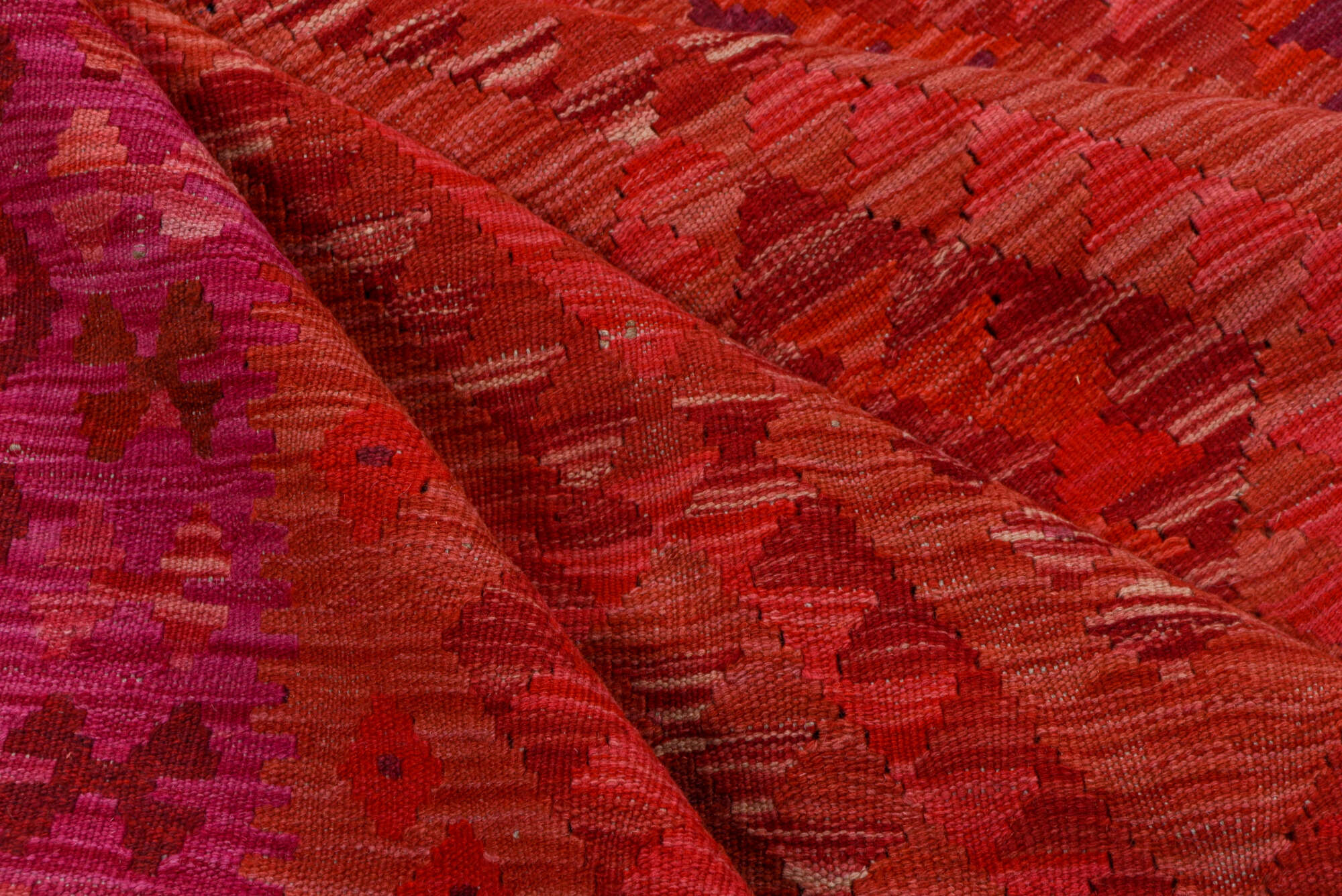 5' x 8' one-of-a-kind handmade vintage Kilim medium size rug. Color palette: brown, dark red, indian red, pink, red