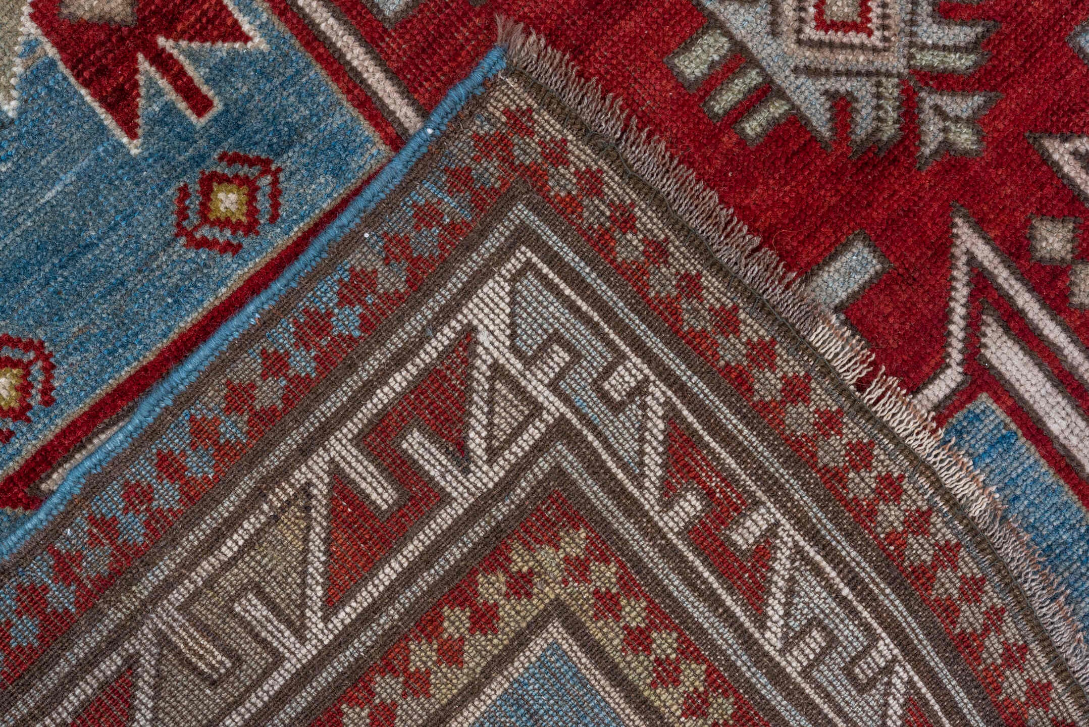 3' x 5' one-of-a-kind handmade vintage Shirvan small size rug. Color palette: gray, brown, blue, light blue, light gray