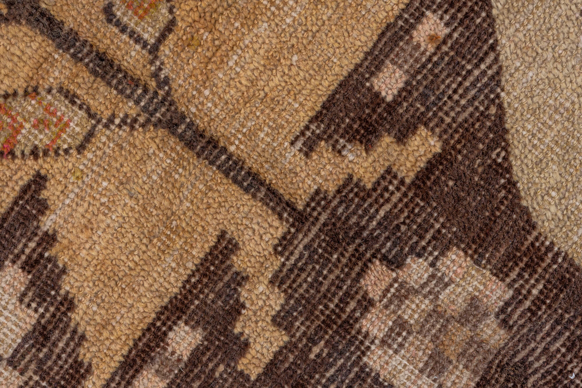 5' x 8' one-of-a-kind handmade vintage Khotan medium size rug. Color palette: brown, dark red, off-white, orange, red, tan