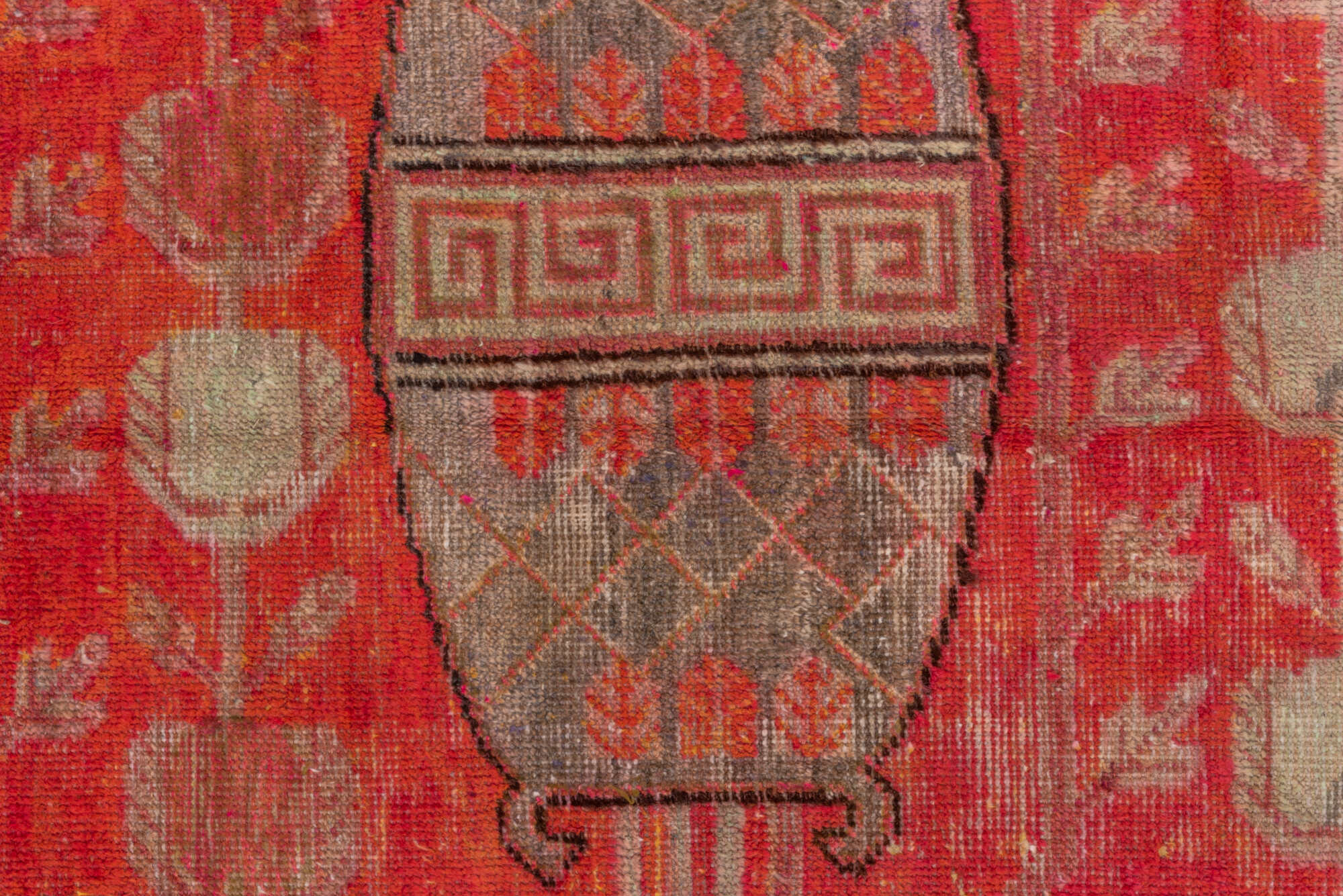 5' x 10' one-of-a-kind handmade vintage Khotan runner rug. Color palette: brown, fire brick, light coral, off-white, pink