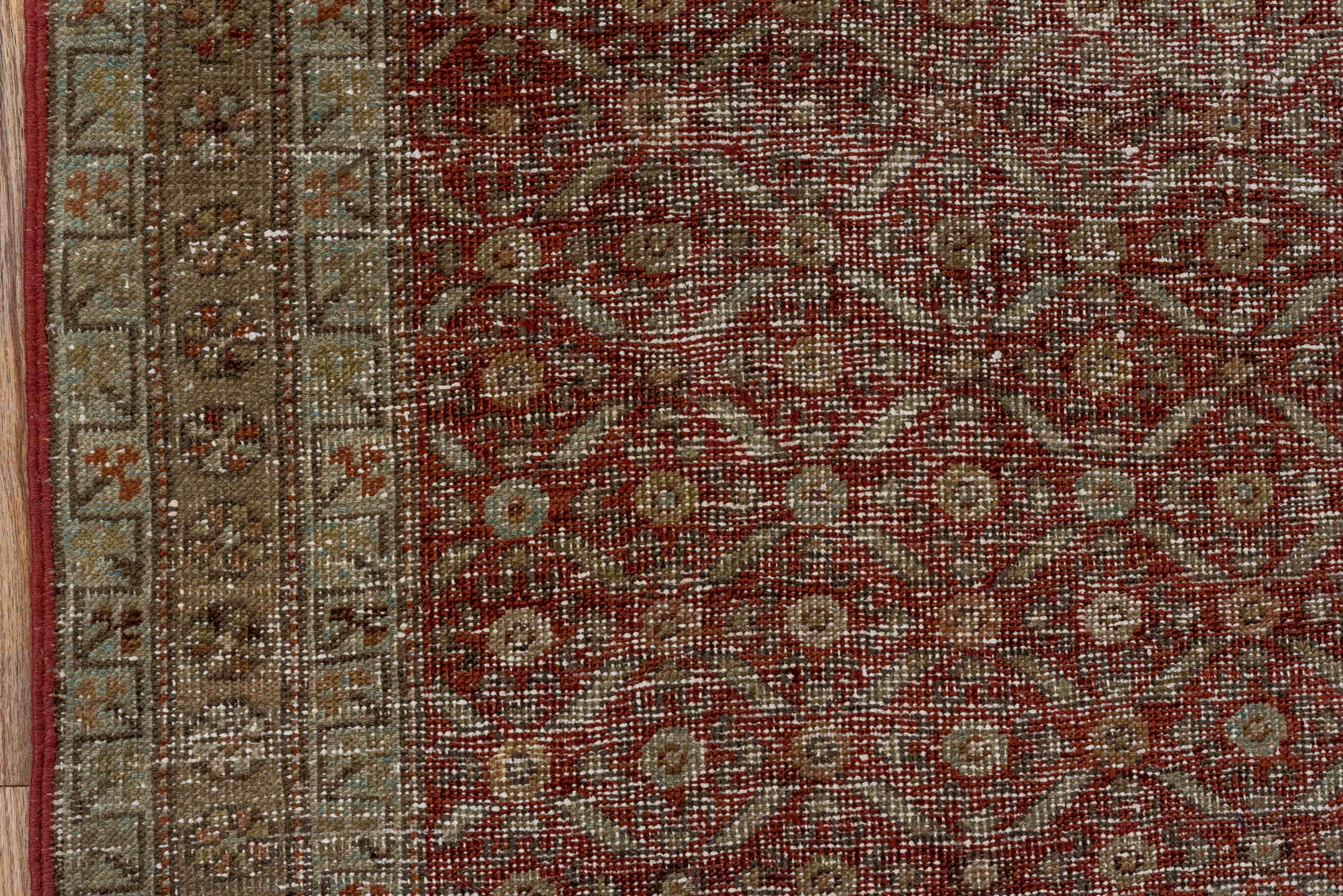 2' x 10' one-of-a-kind handmade vintage NW Persian runner rug. Color palette: pink, brown, gray, light gray, off-white