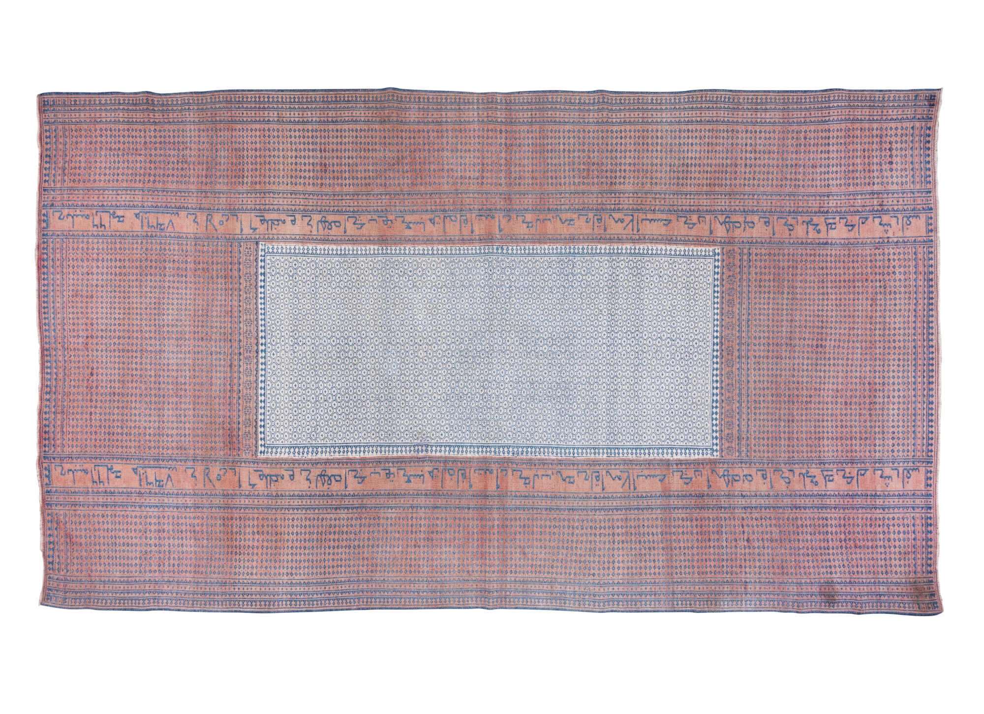 10' x 17' one-of-a-kind handmade vintage Kilim rug. Color palette: blue, fiord, gray, light blue, light gray, off-white