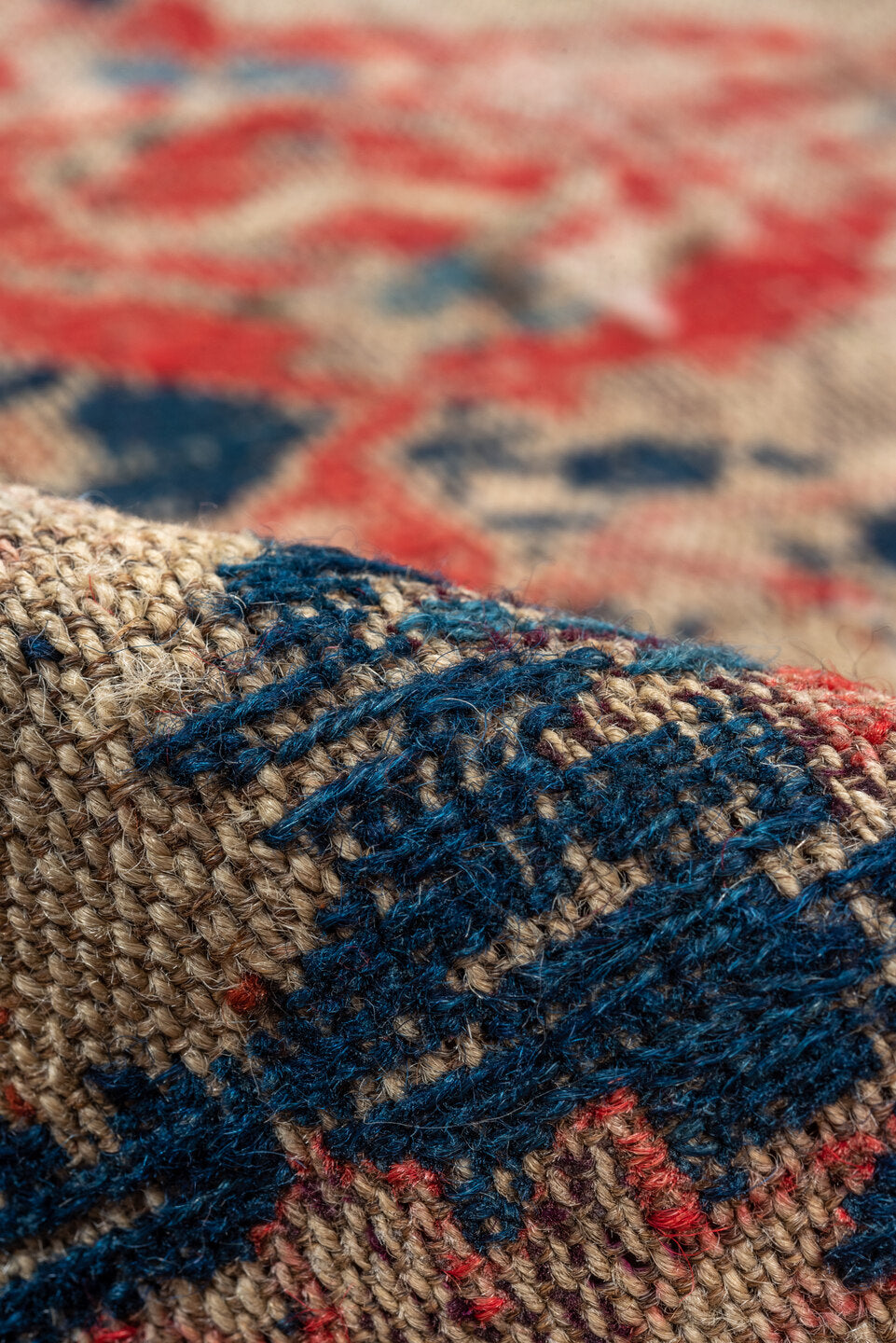 5' x 9' one-of-a-kind handmade vintage Sumak medium size rug. Color palette: brown, red, gray, black, blue, pink, charcoal