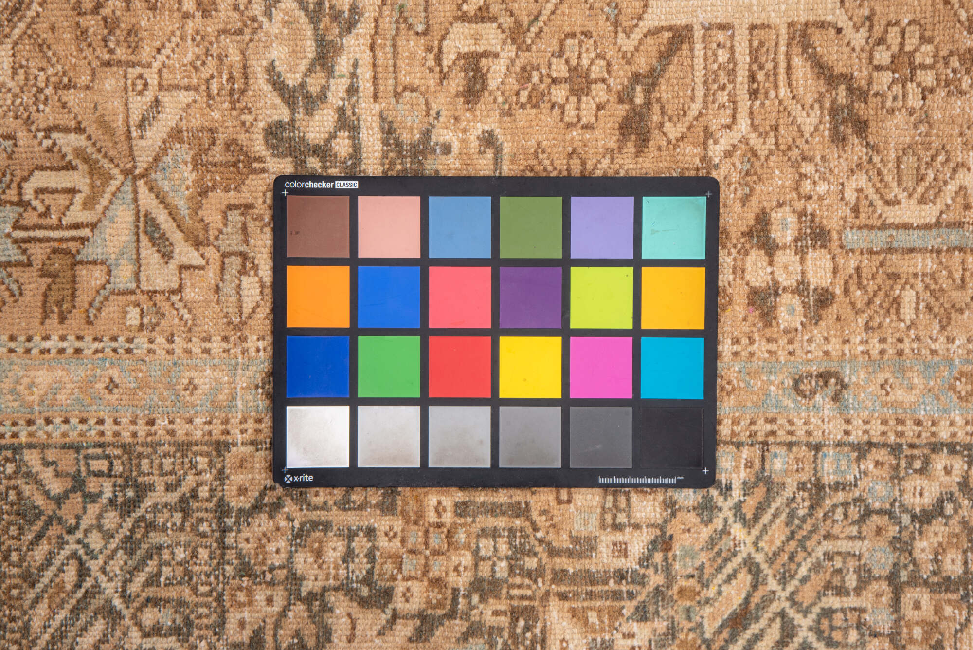 5' x 12' one-of-a-kind handmade vintage Karaje runner rug. Color palette: bisque, brown, gray, off-white, orange, pink