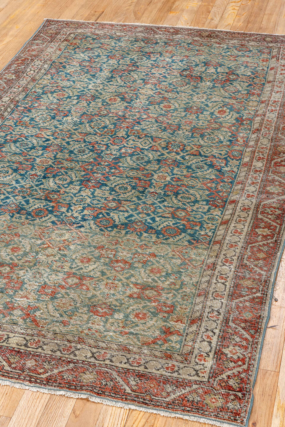 4' x 6' one-of-a-kind handmade vintage Farahan small size rug. Color palette: brown, gray, light gray, off-white, black