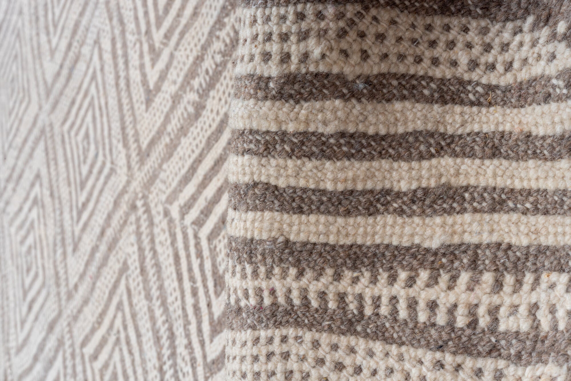 3' x 13' one-of-a-kind handmade vintage Kilim runner rug. Color palette: brown, gray, light gray, off-white, orange, pink