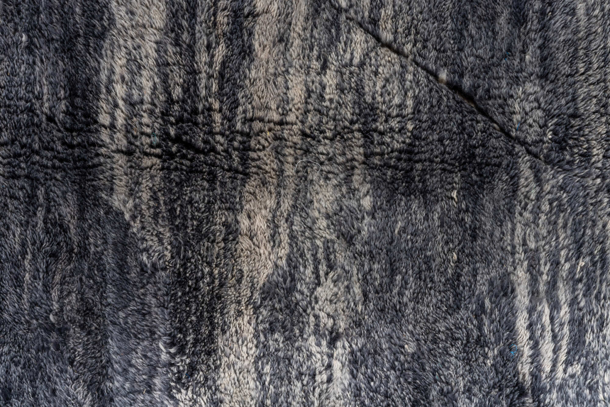 11' x 14' one-of-a-kind handmade vintage Moroccan oversize rug. Color palette: black, blue, charcoal, dark gray, dim gray