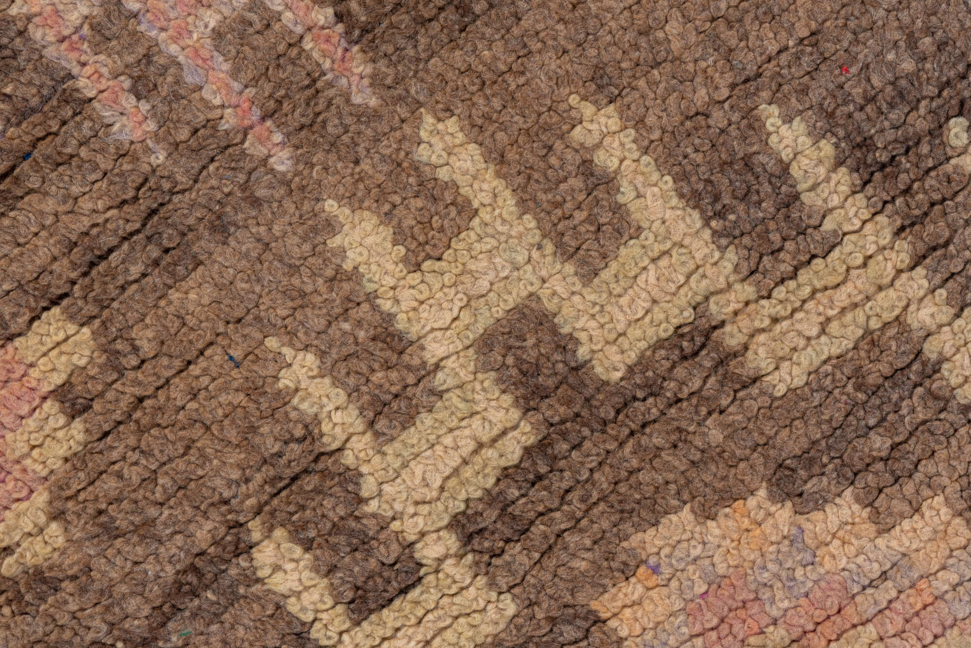 2' x 14' one-of-a-kind handmade vintage Moroccan runner rug. Color palette: blue, brown, off-white, orange, pink, snow