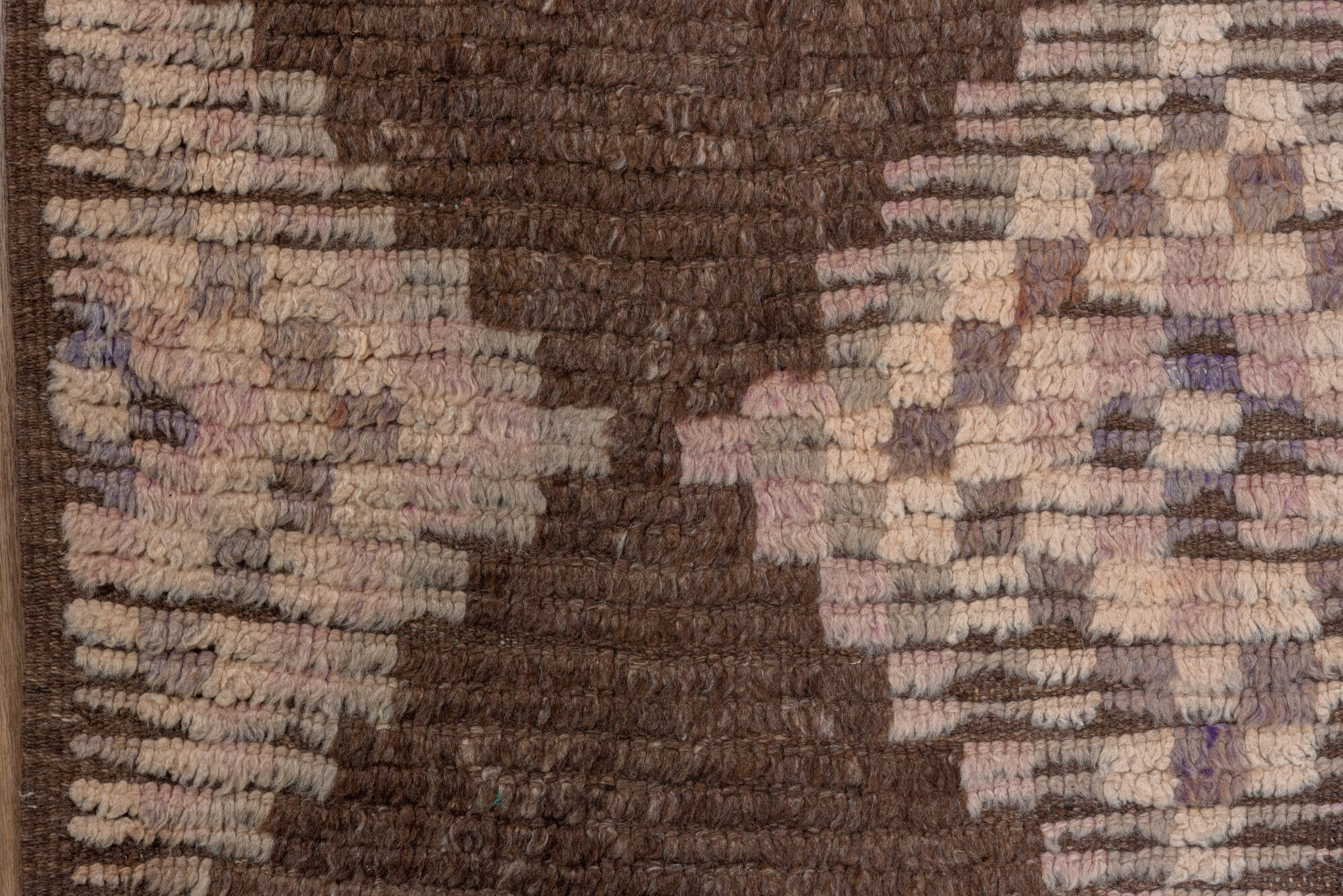 3' x 14' one-of-a-kind handmade vintage Moroccan runner rug. Color palette: brown, orange, pink