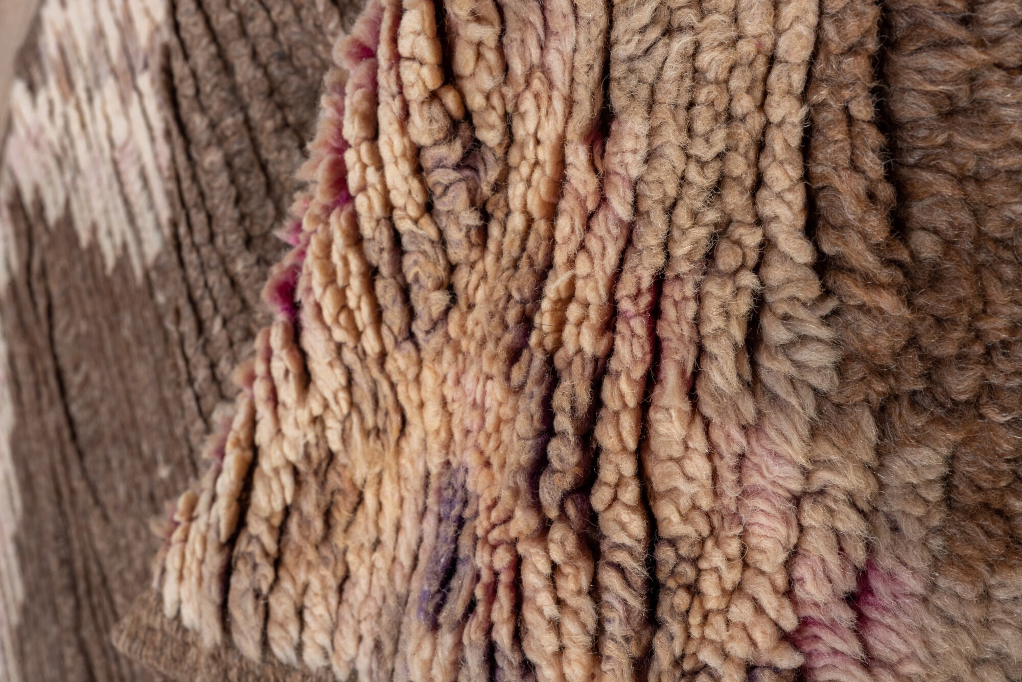 3' x 14' one-of-a-kind handmade vintage Moroccan runner rug. Color palette: brown, orange, pink