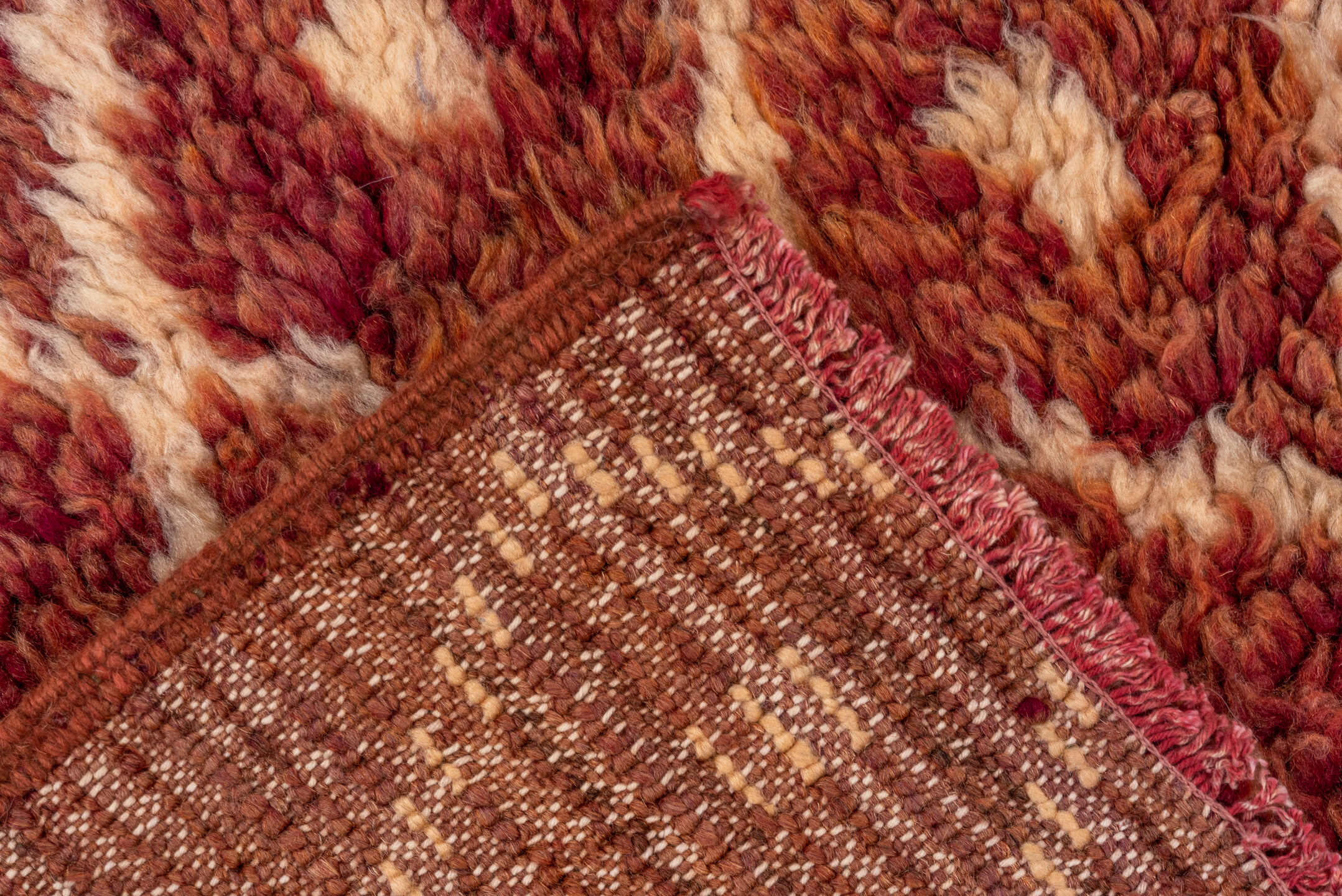 6' x 8' one-of-a-kind handmade vintage Moroccan medium size rug. Color palette: pink, brown, orange, sienna