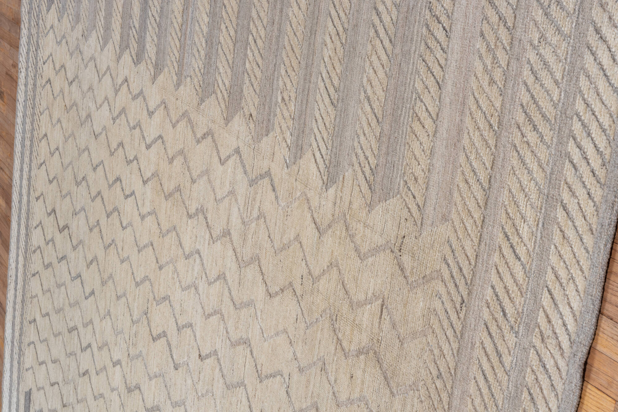 9' x 12' one-of-a-kind handmade vintage Tulu large size rug. Color palette: dark gray, gainsboro, gray, light gray, linen