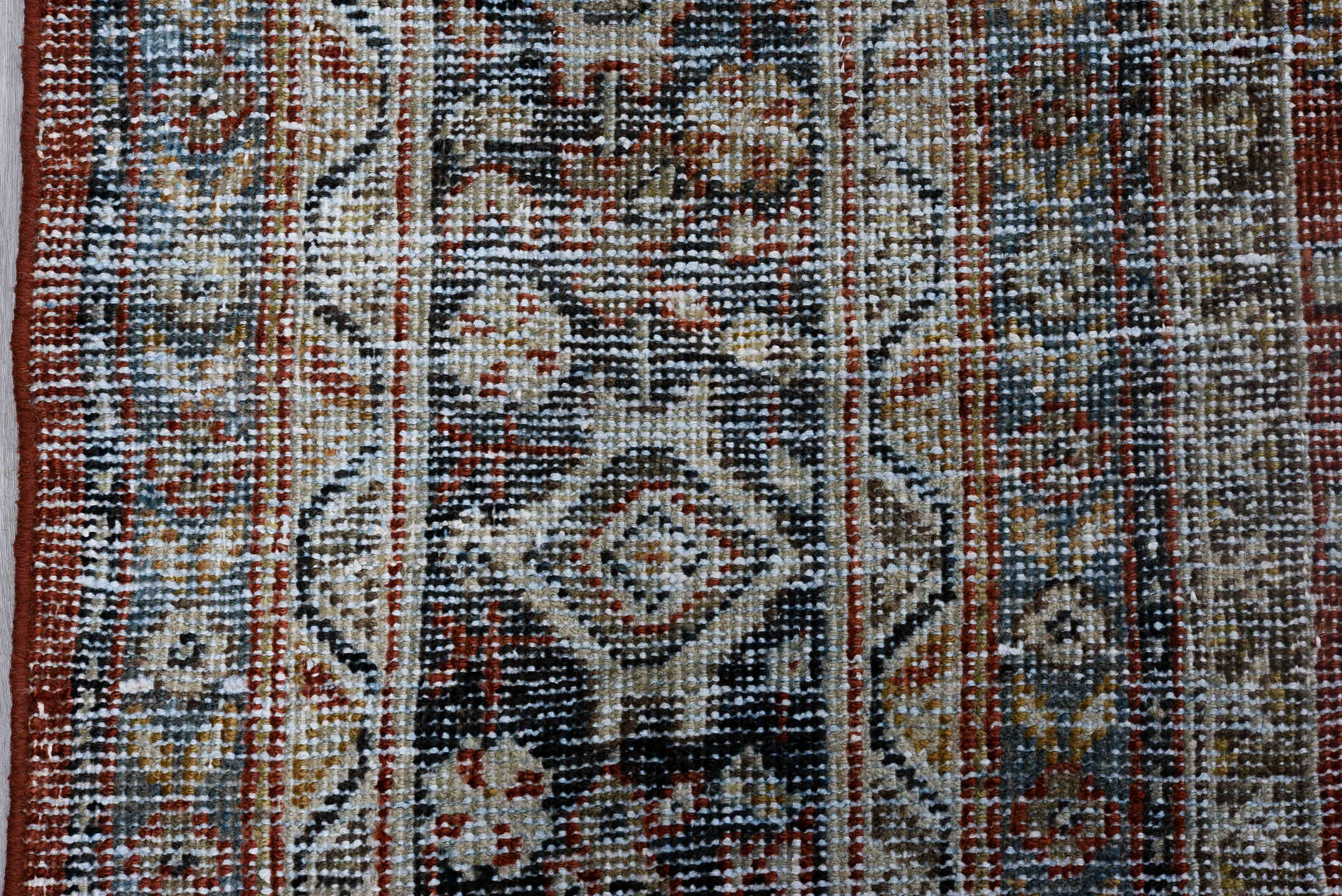 10' x 14' one-of-a-kind handmade vintage Mahal large size rug. Color palette: black, blue, brown, dark gray, dim gray