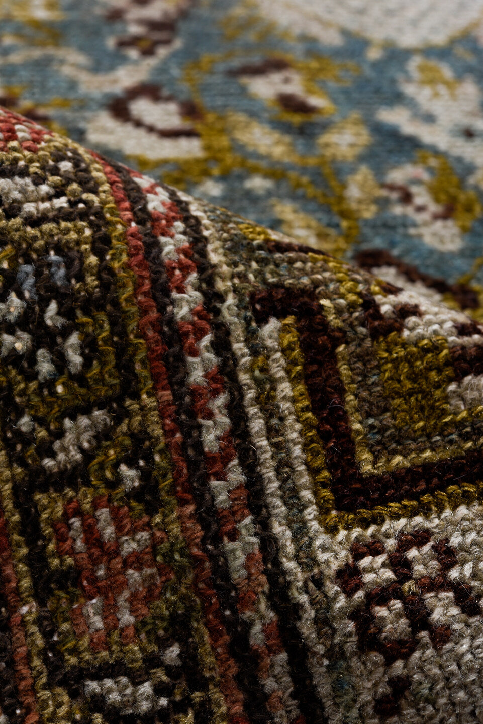 2' x 12' one-of-a-kind handmade vintage Malayer runner rug. Color palette: gray, black, brown, light gray, blue, off-white