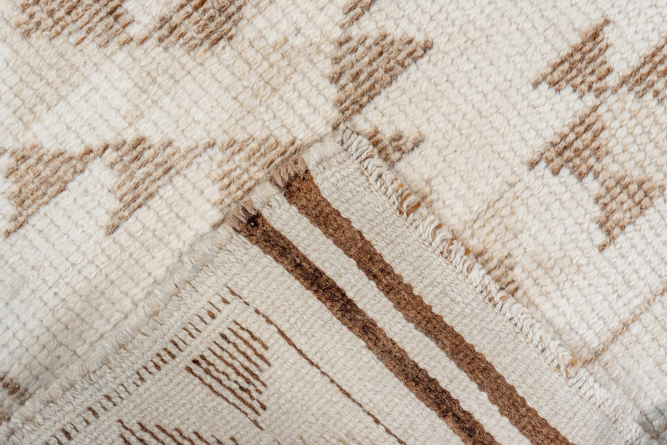 2' x 12' one-of-a-kind handmade vintage Kars runner rug. Color palette: brown, off-white, gray, light gray, pink, linen