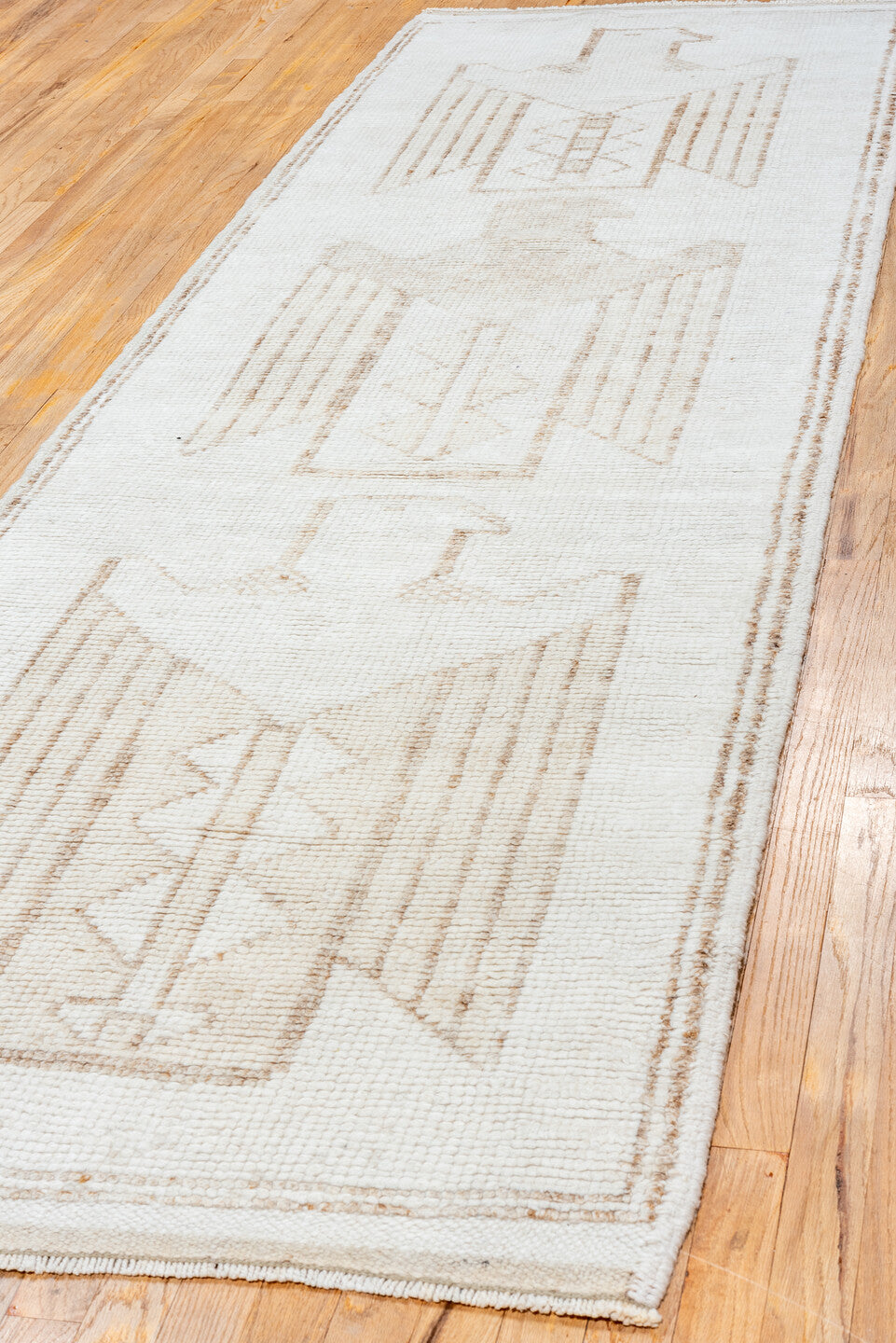 3' x 10' one-of-a-kind handmade vintage Kars runner rug. Color palette: off-white, gray, light gray, pink, brown, gainsboro