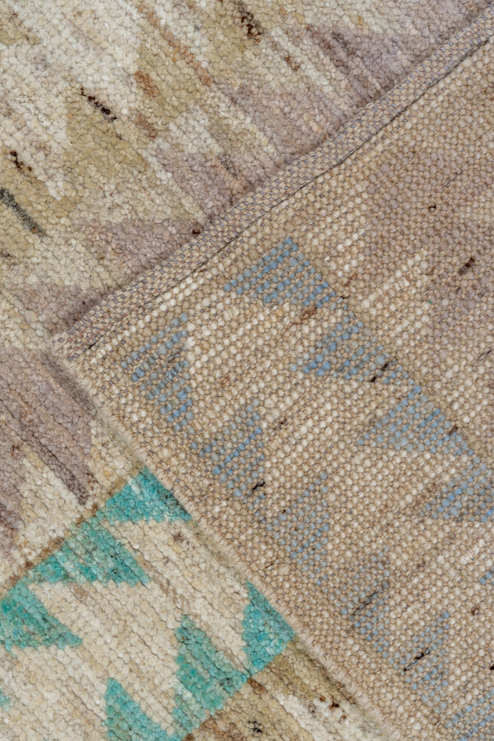 5' x 7' one-of-a-kind handmade vintage Moroccan rug. Color palette: gray, blue, light gray, off-white, green, brown, pink