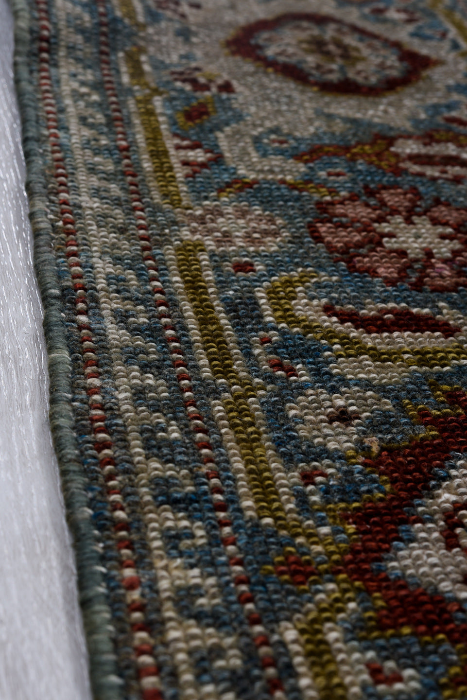 3' x 16' one-of-a-kind handmade vintage Malayer runner rug. Color palette: gray, blue, brown, light gray, black, dim gray
