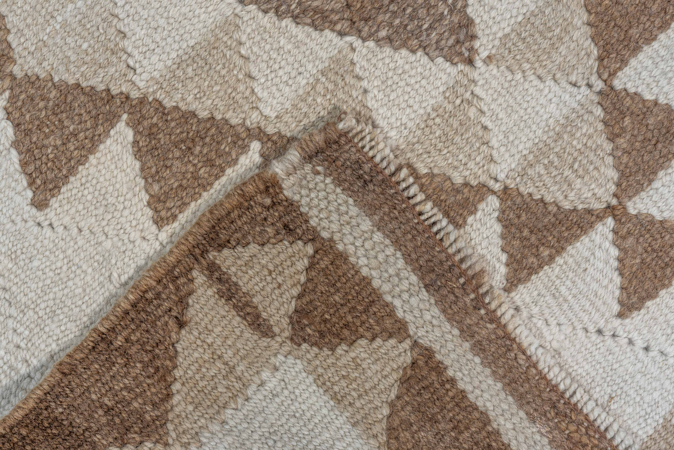 3' x 10' one-of-a-kind handmade vintage Kilim runner rug. Color palette: pink, gray, off-white, light gray, brown, gainsboro