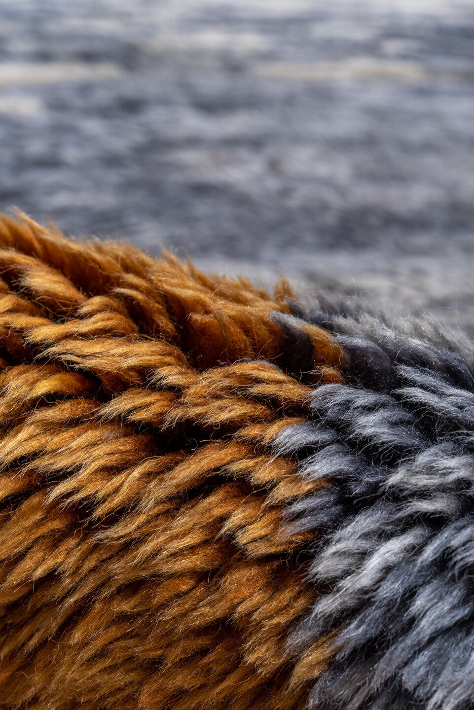 10' x 12' one-of-a-kind handmade vintage Moroccan large size rug. Color palette: brown, gray, light blue, black, light gray