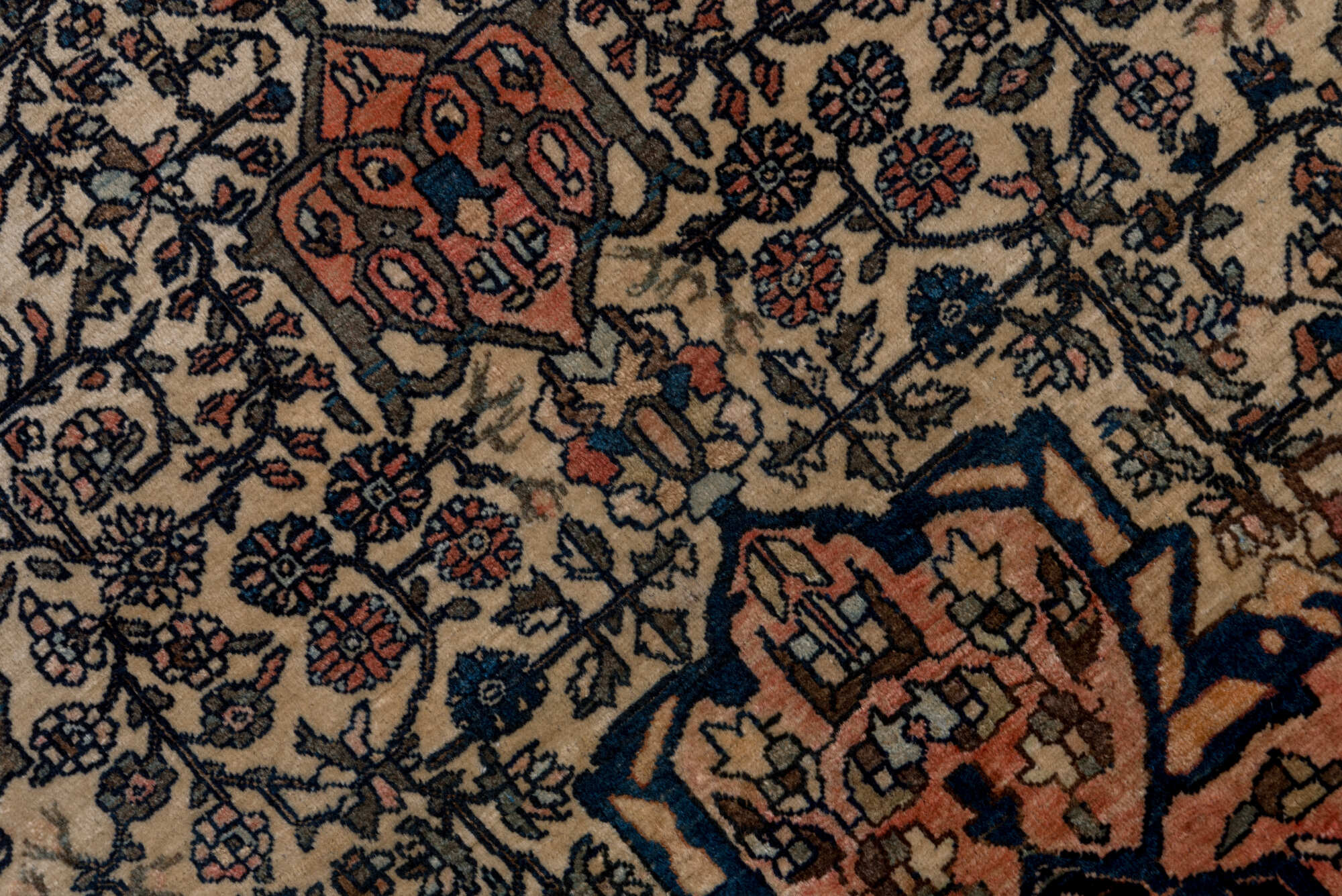 4' x 6' one-of-a-kind handmade vintage Far.Sarouk small size rug. Color palette: black, blue, brown, charcoal, gray