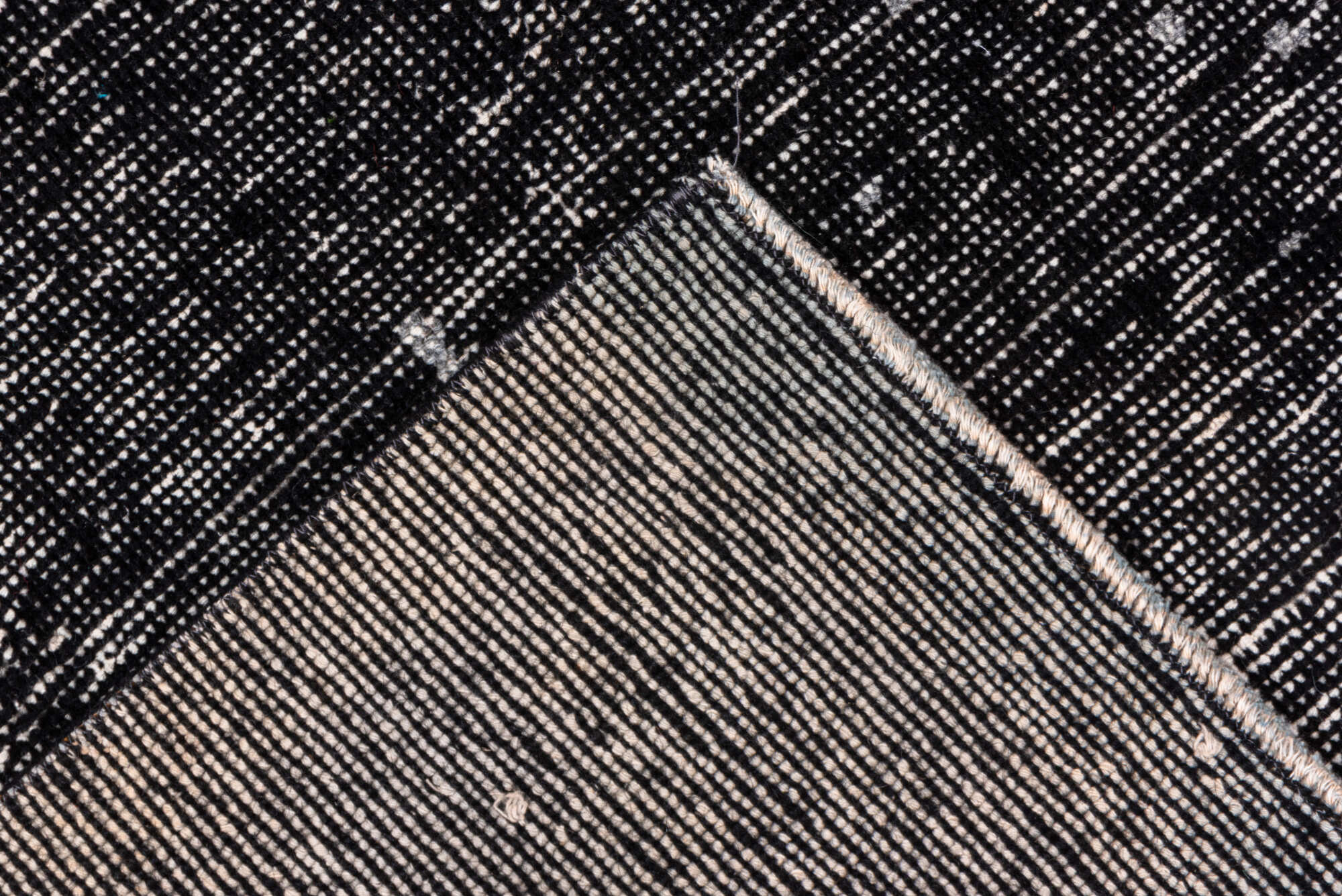 4' x 6' one-of-a-kind handmade vintage Overdyed small size rug. Color palette: gray, black, light gray, off-white, charcoal