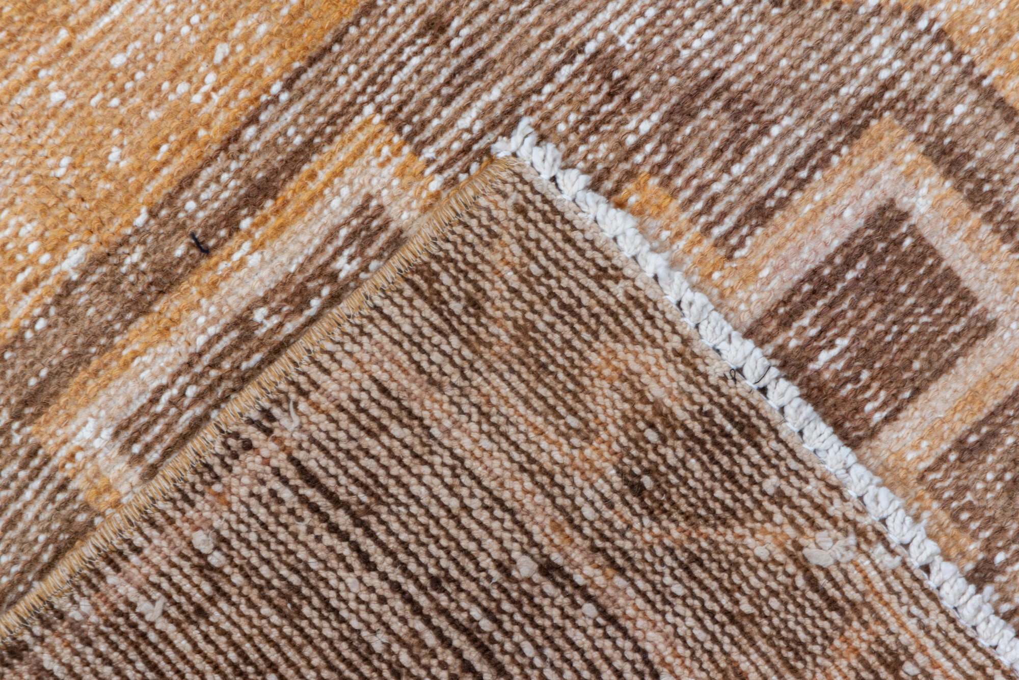 2' x 12' one-of-a-kind handmade vintage Oushak runner rug. Color palette: brown, off-white, orange, pink, snow, white