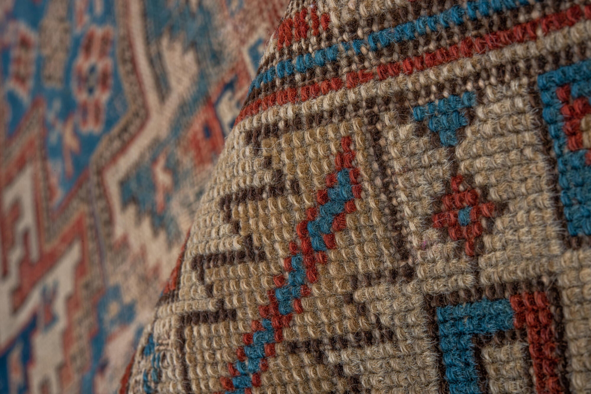 3' x 4' one-of-a-kind handmade vintage Shirvan small size rug. Color palette: black, blue, brown, dim gray, gray, light gray