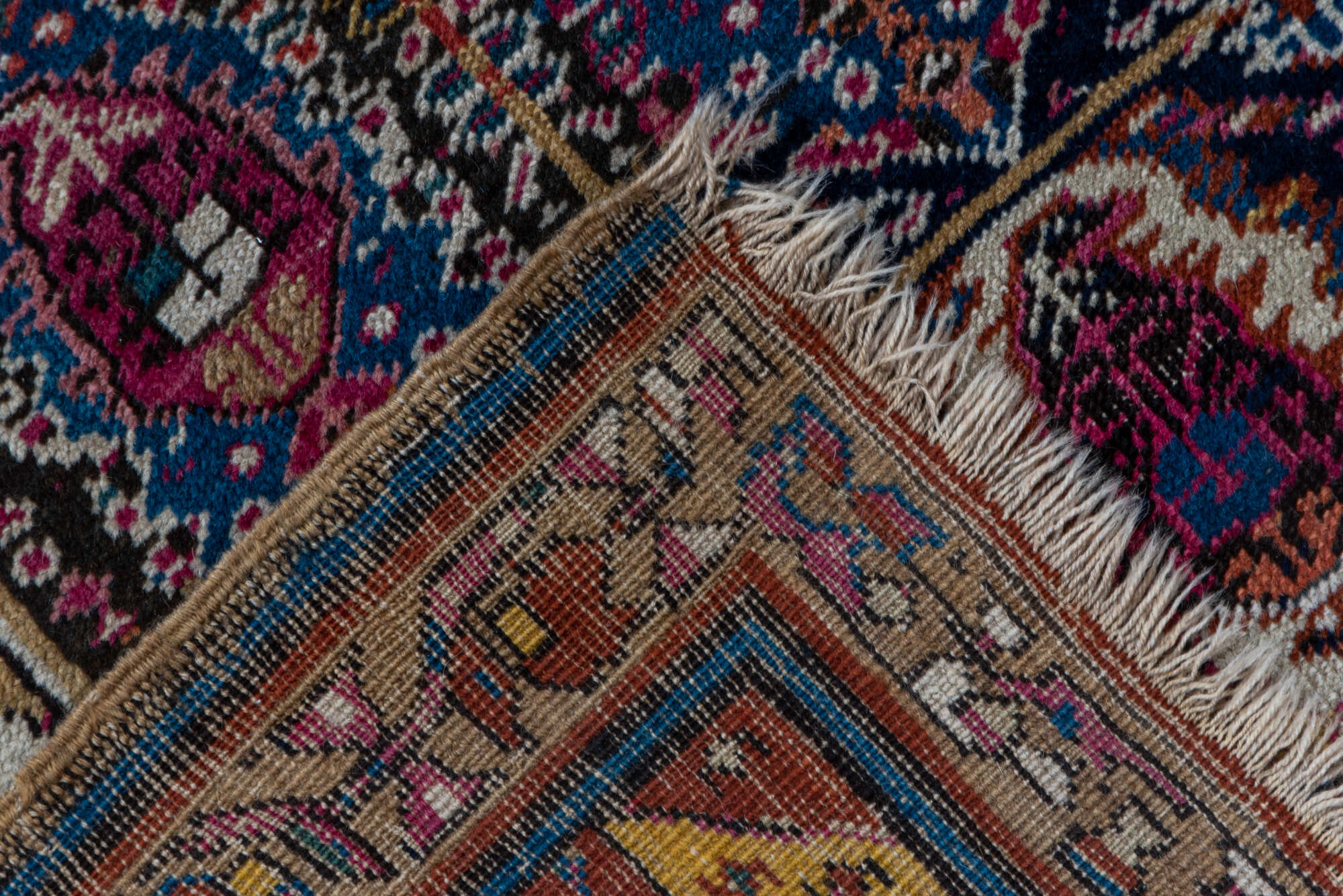 3' x 10' one-of-a-kind handmade vintage Shirvan runner rug. Color palette: black, blue, brown, fiord, gray, light gray