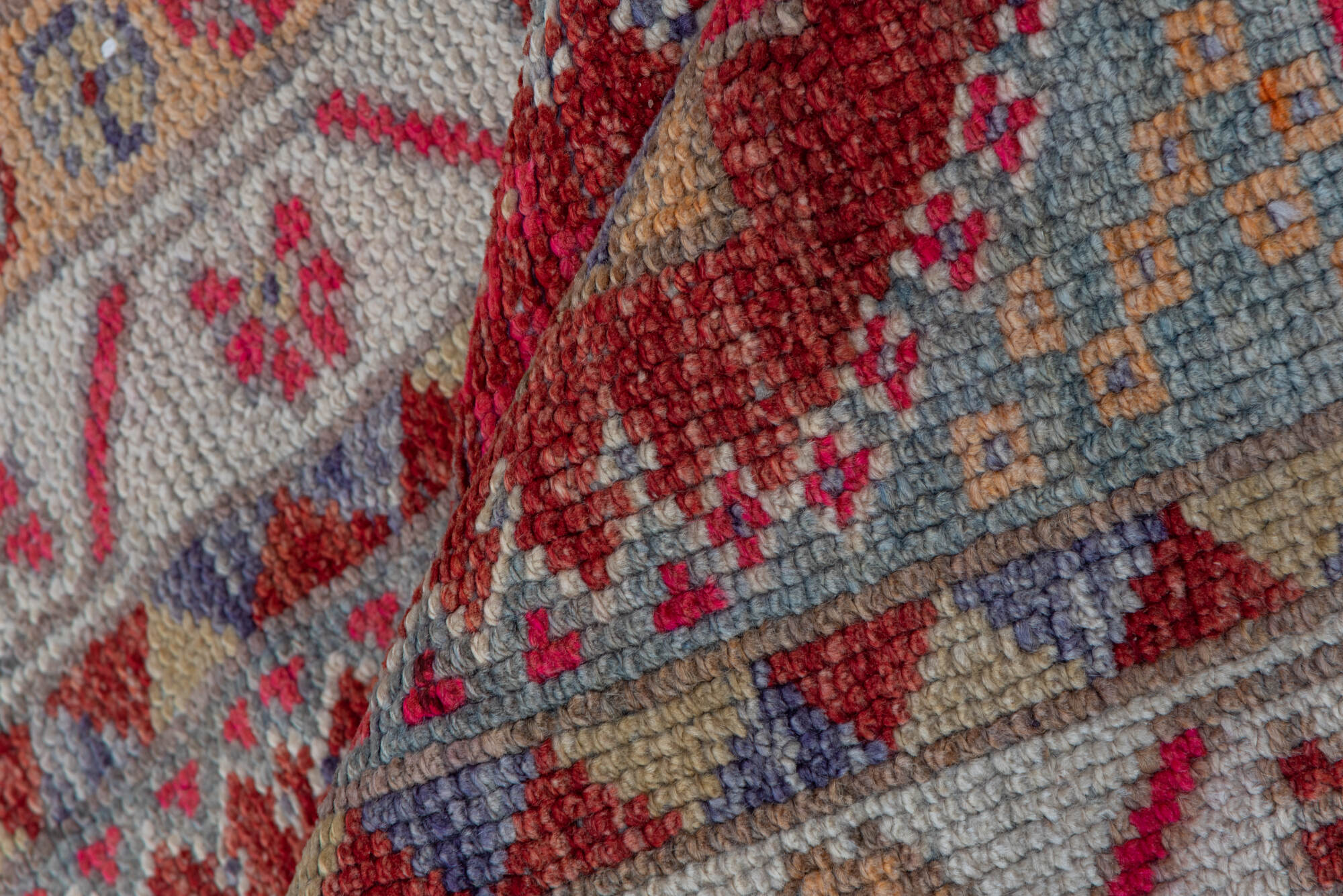 2' x 11' one-of-a-kind handmade vintage Oushak runner rug. Color palette: brown, dark salmon, gray, indian red, light gray