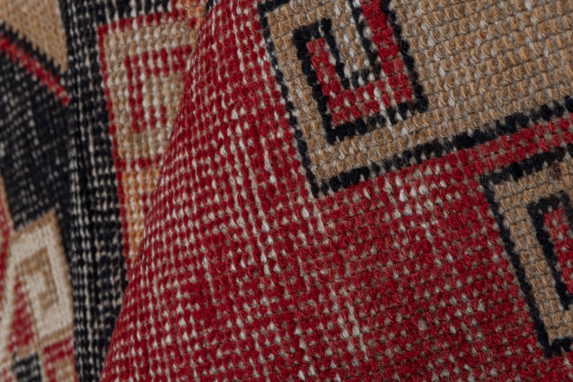 2' x 7' one-of-a-kind handmade vintage Oushak runner rug. Color palette: black, brown, gray, indian red, orange, pink, red