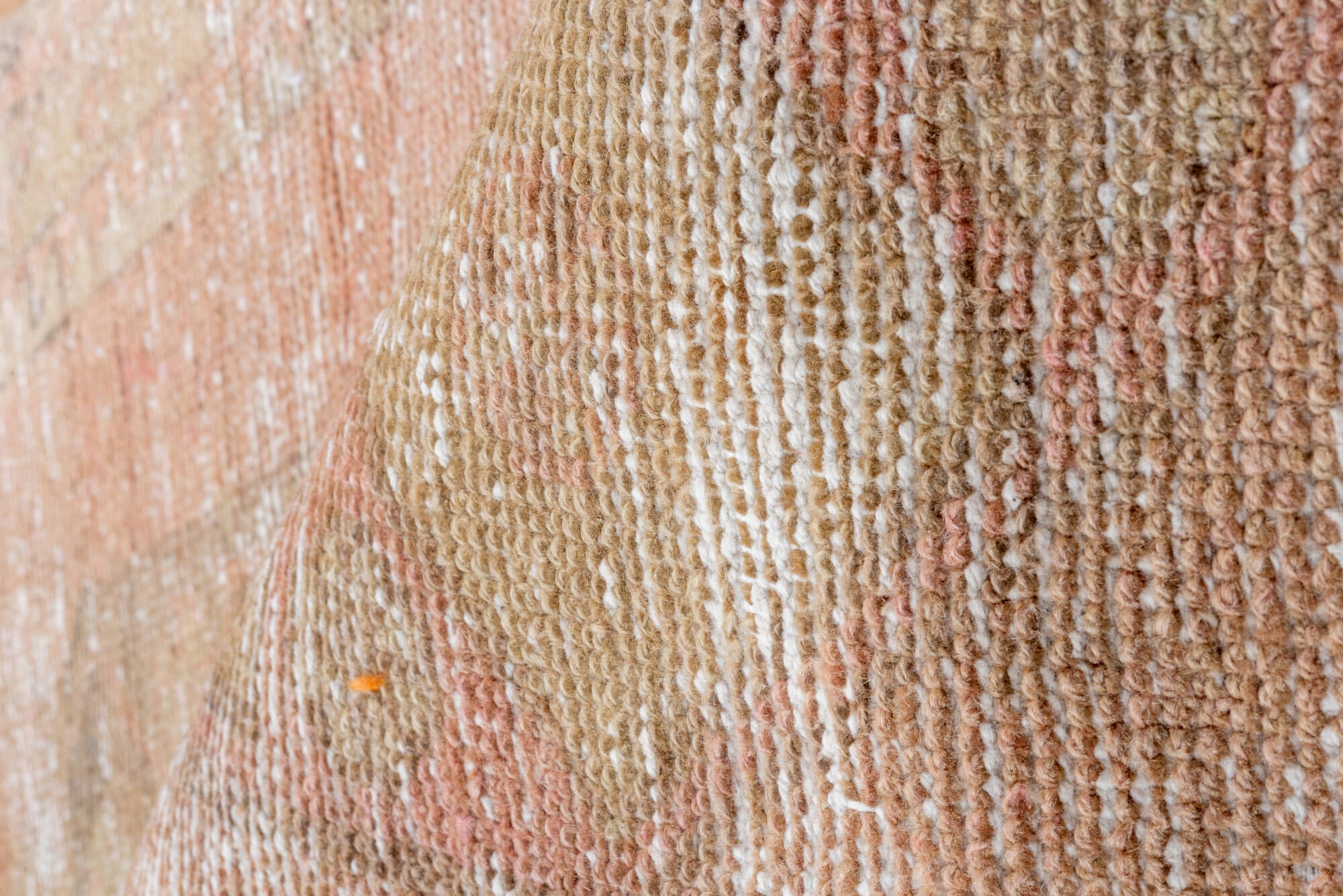 3' x 11' one-of-a-kind handmade vintage Oushak runner rug. Color palette: brown, gray, light gray, off-white, pink, snow