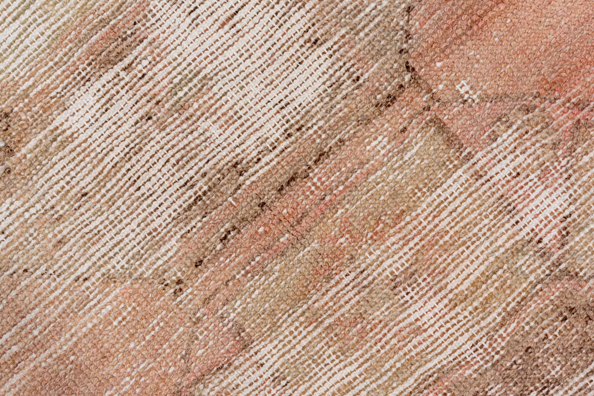 3' x 11' one-of-a-kind handmade vintage Oushak runner rug. Color palette: brown, gray, off-white, orange, pink, snow, white