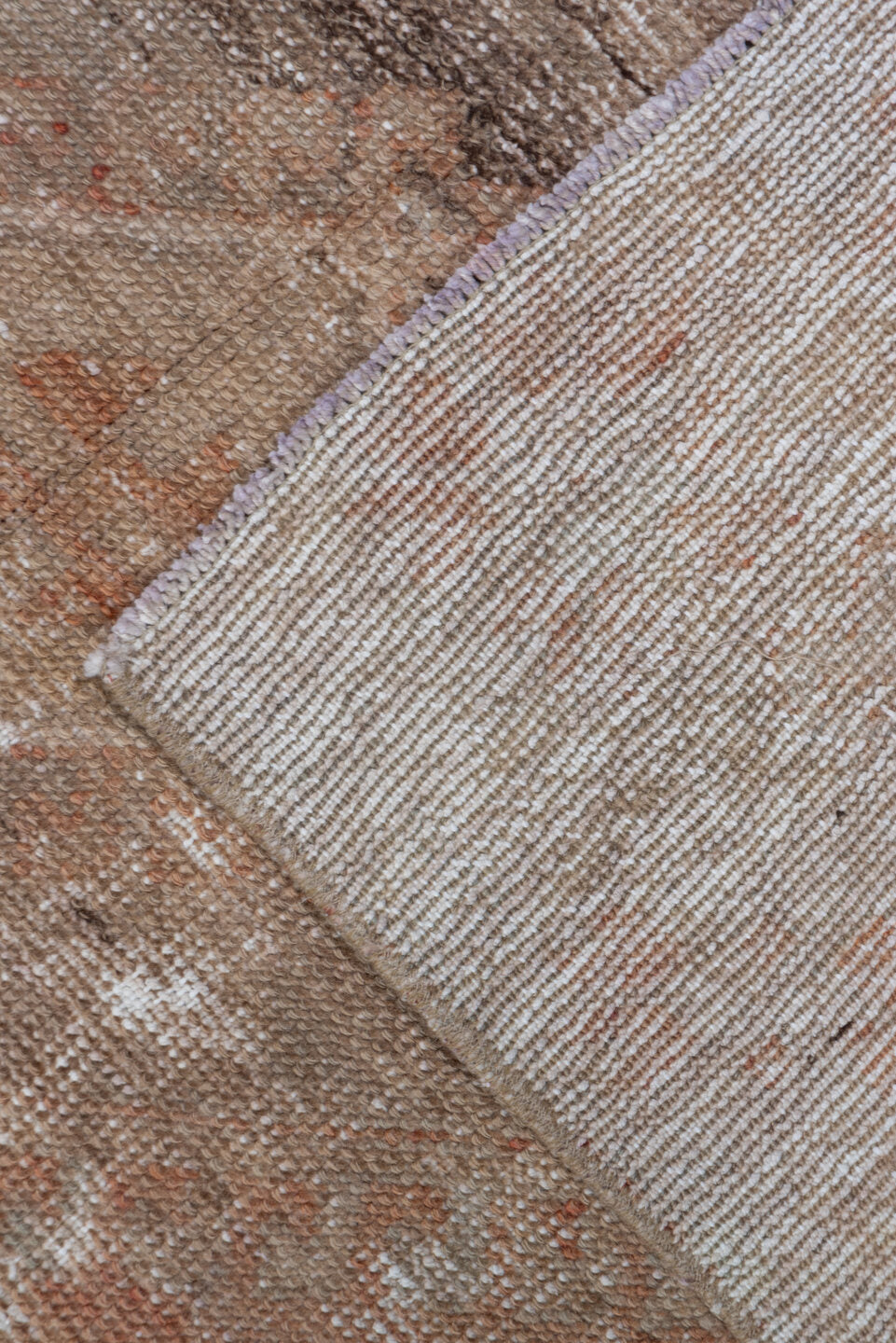 3' x 15' one-of-a-kind handmade vintage Oushak runner rug. Color palette: brown, pink, light gray, off-white, gray, orange