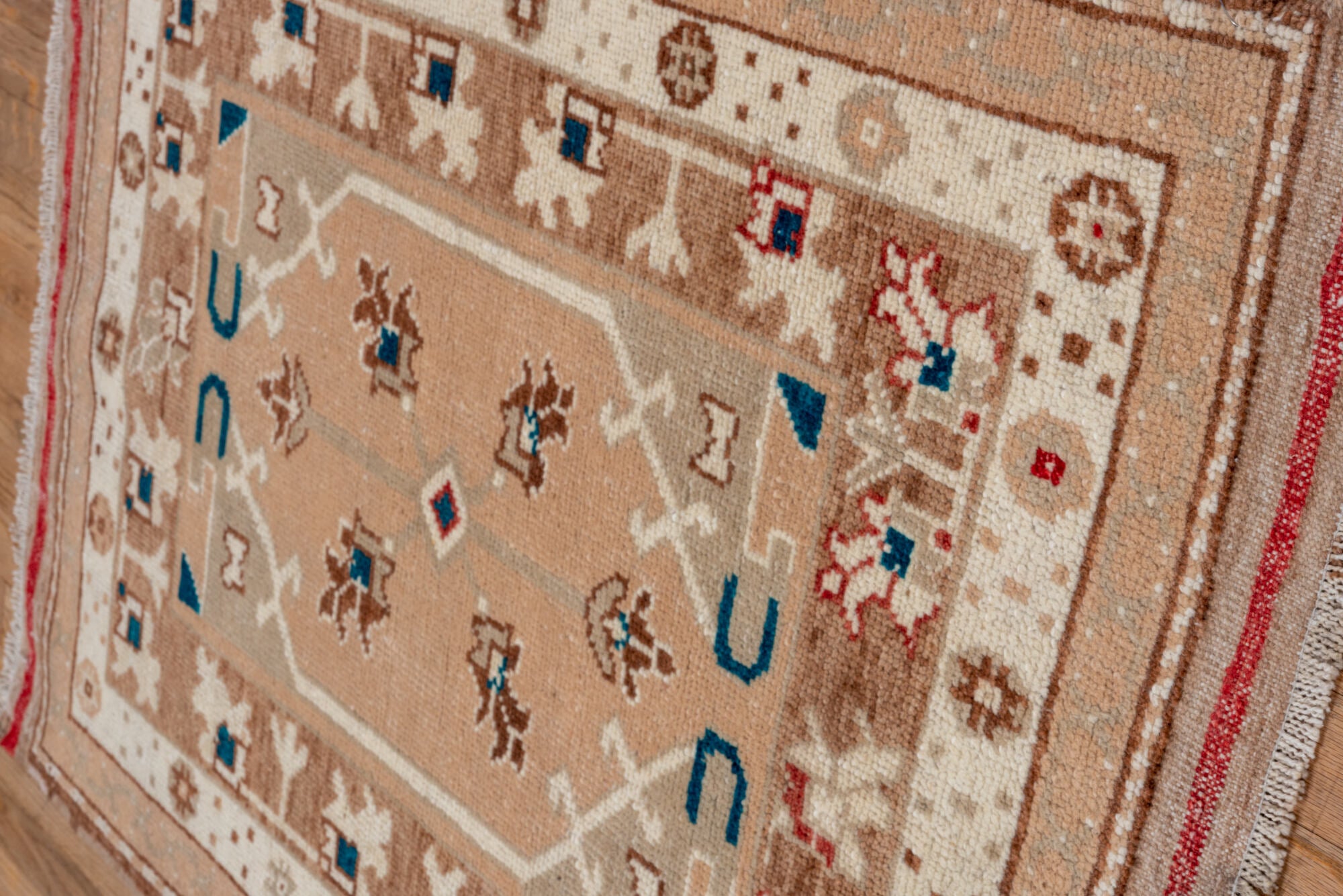 2' x 3' one-of-a-kind handmade vintage Oushak small size rug. Color palette: blue, brown, gray, light gray, off-white, pink