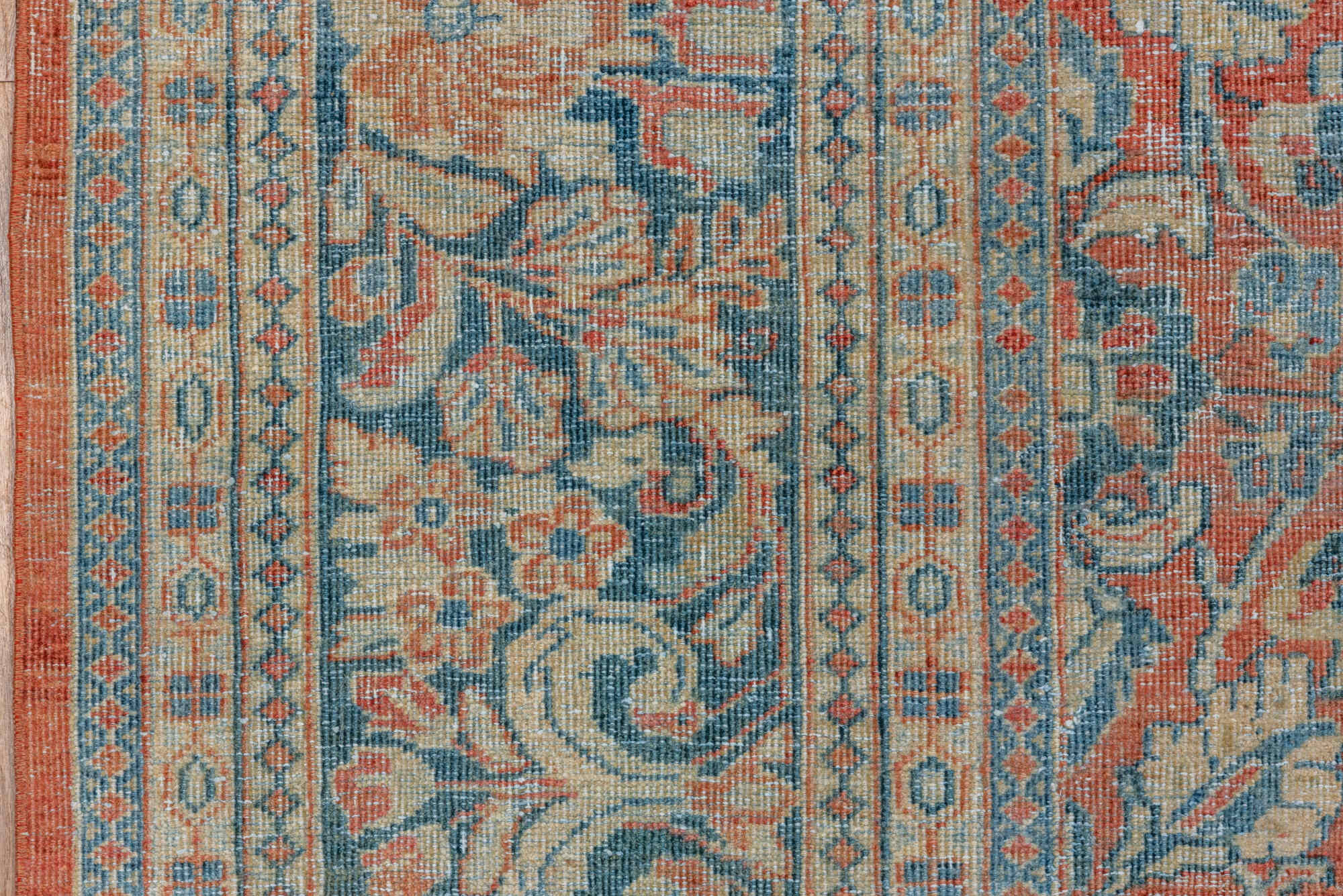 10' x 13' one-of-a-kind handmade vintage Mahal large size rug. Color palette: blue, brown, dark gray, gray, light gray