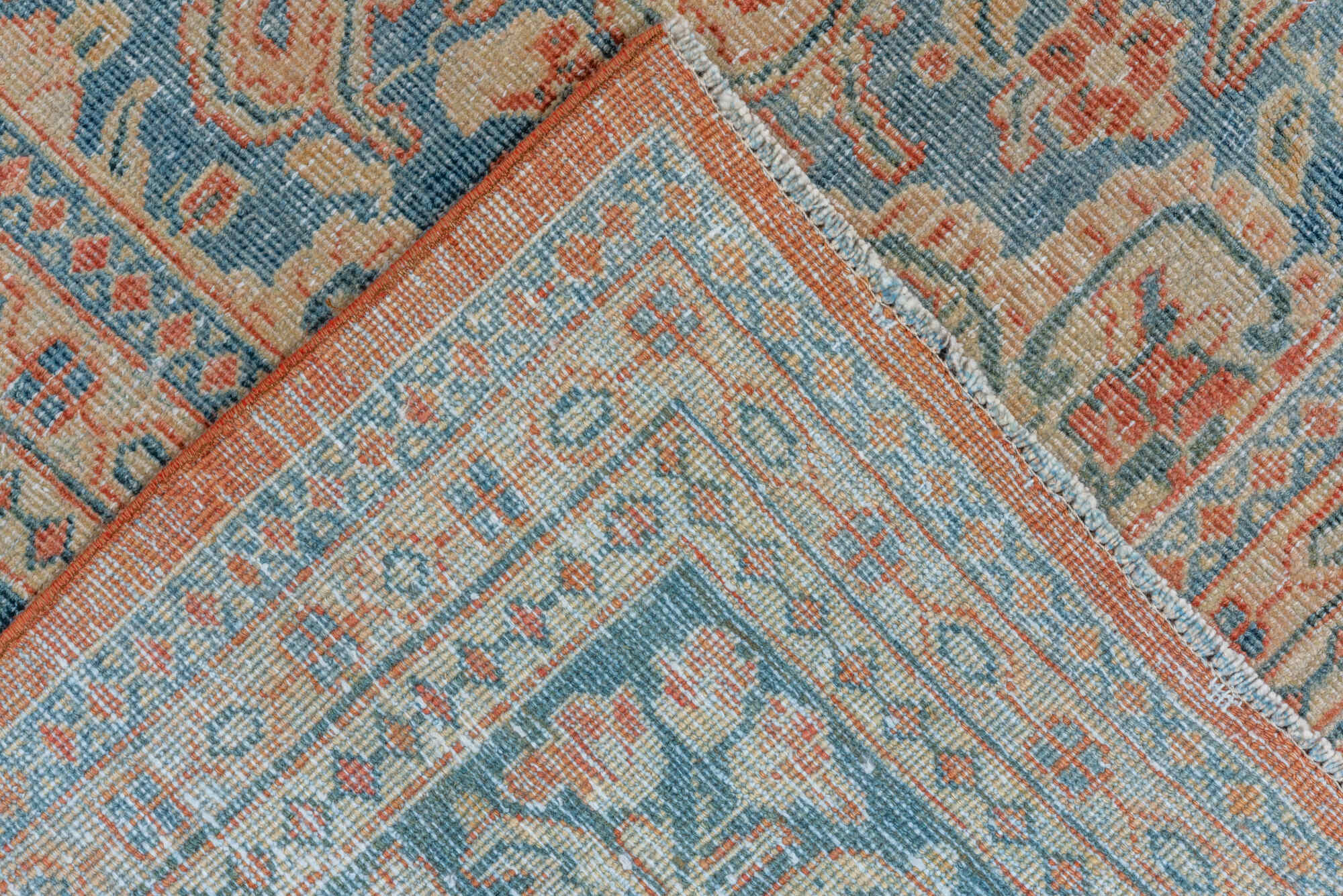 10' x 13' one-of-a-kind handmade vintage Mahal large size rug. Color palette: blue, brown, dark gray, gray, light gray