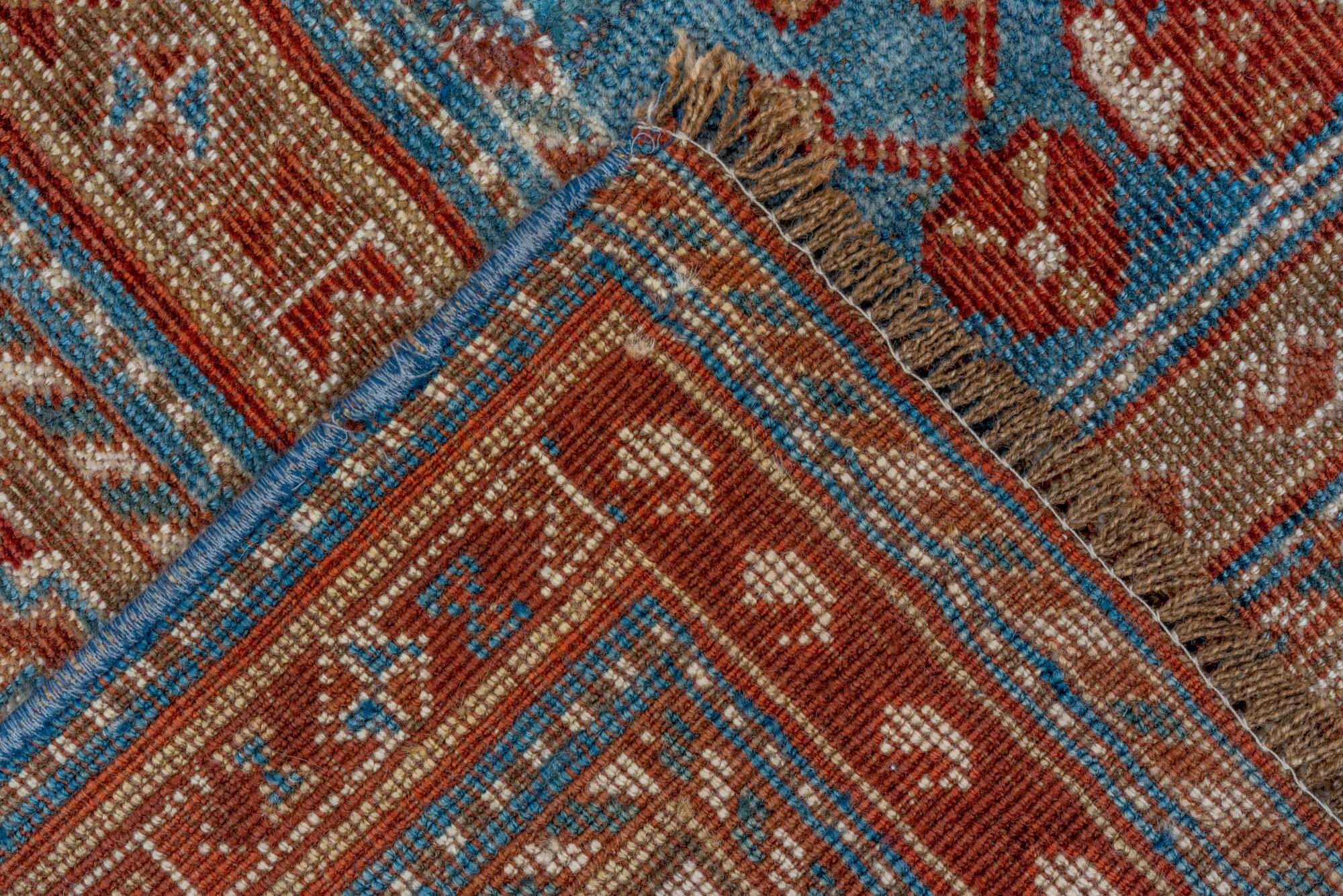 5' x 9' one-of-a-kind handmade vintage Qashqai medium size rug. Color palette: arapawa, blue, brown, dark gray, gray
