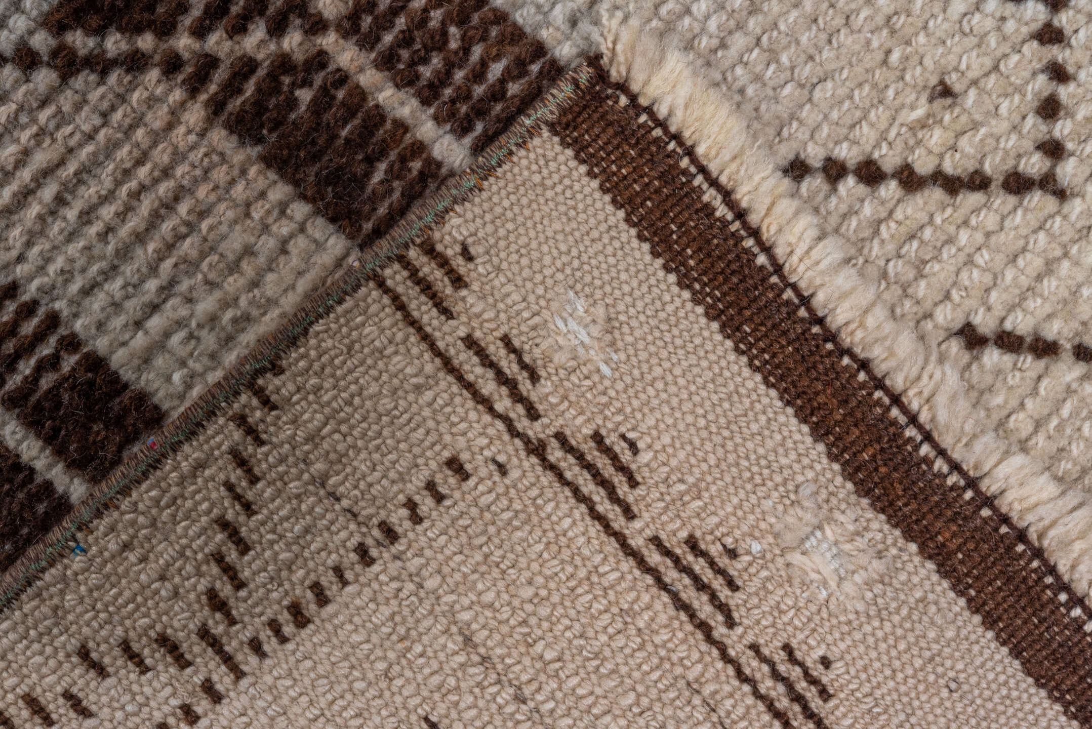 3' x 11' one-of-a-kind handmade vintage Kars runner rug. Color palette: gray, brown, light gray, off-white, black, white