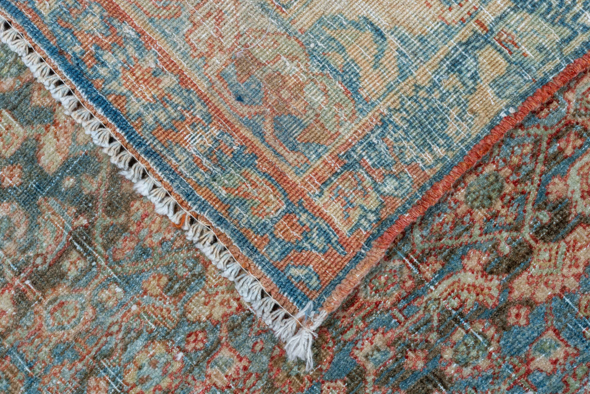 4' x 14' one-of-a-kind handmade vintage Bidjar runner rug. Color palette: pink, gray, light gray, brown, off-white, silver