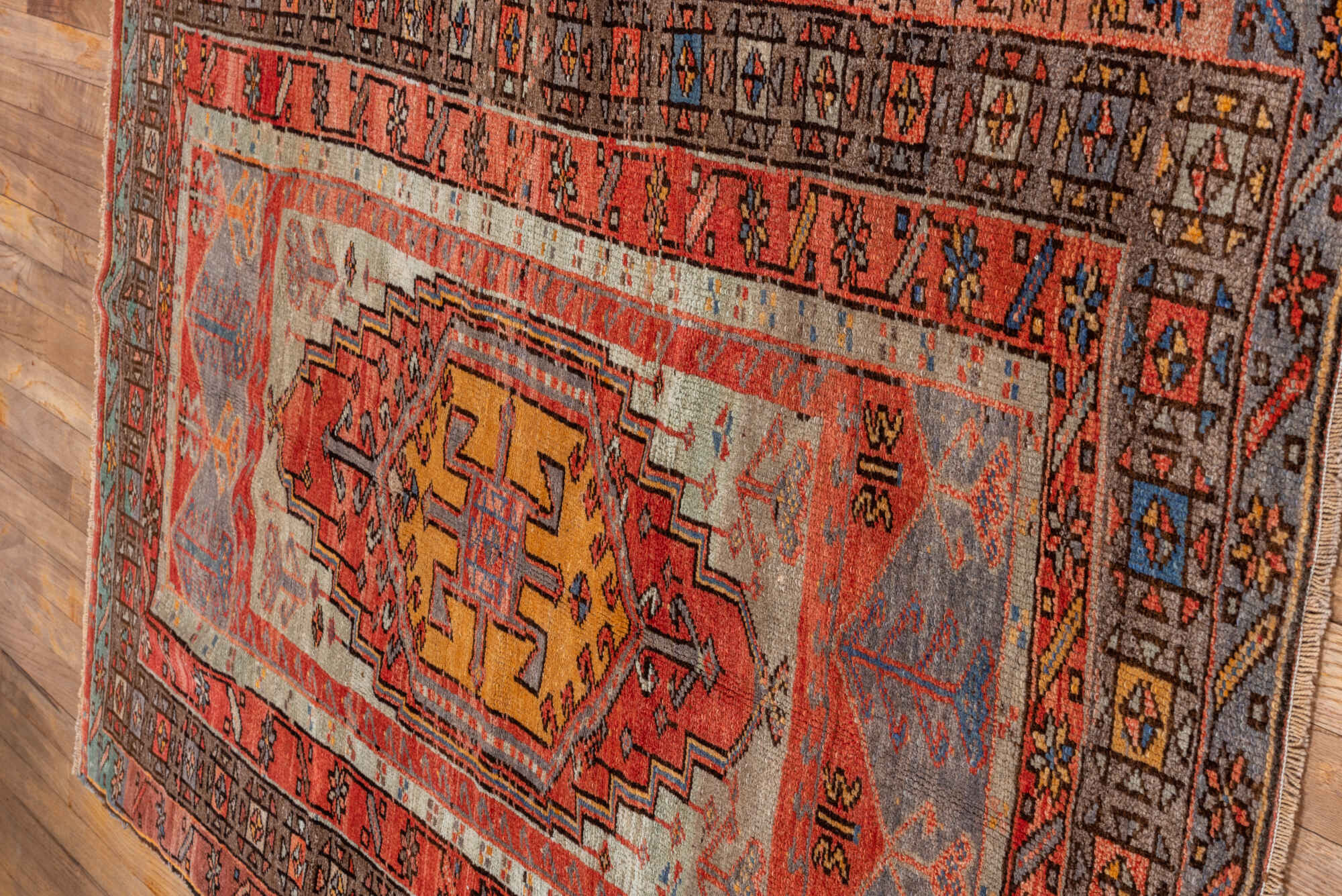 3' x 5' one-of-a-kind handmade vintage Oushak small size rug. Color palette: brown, gray, pink, blue, black